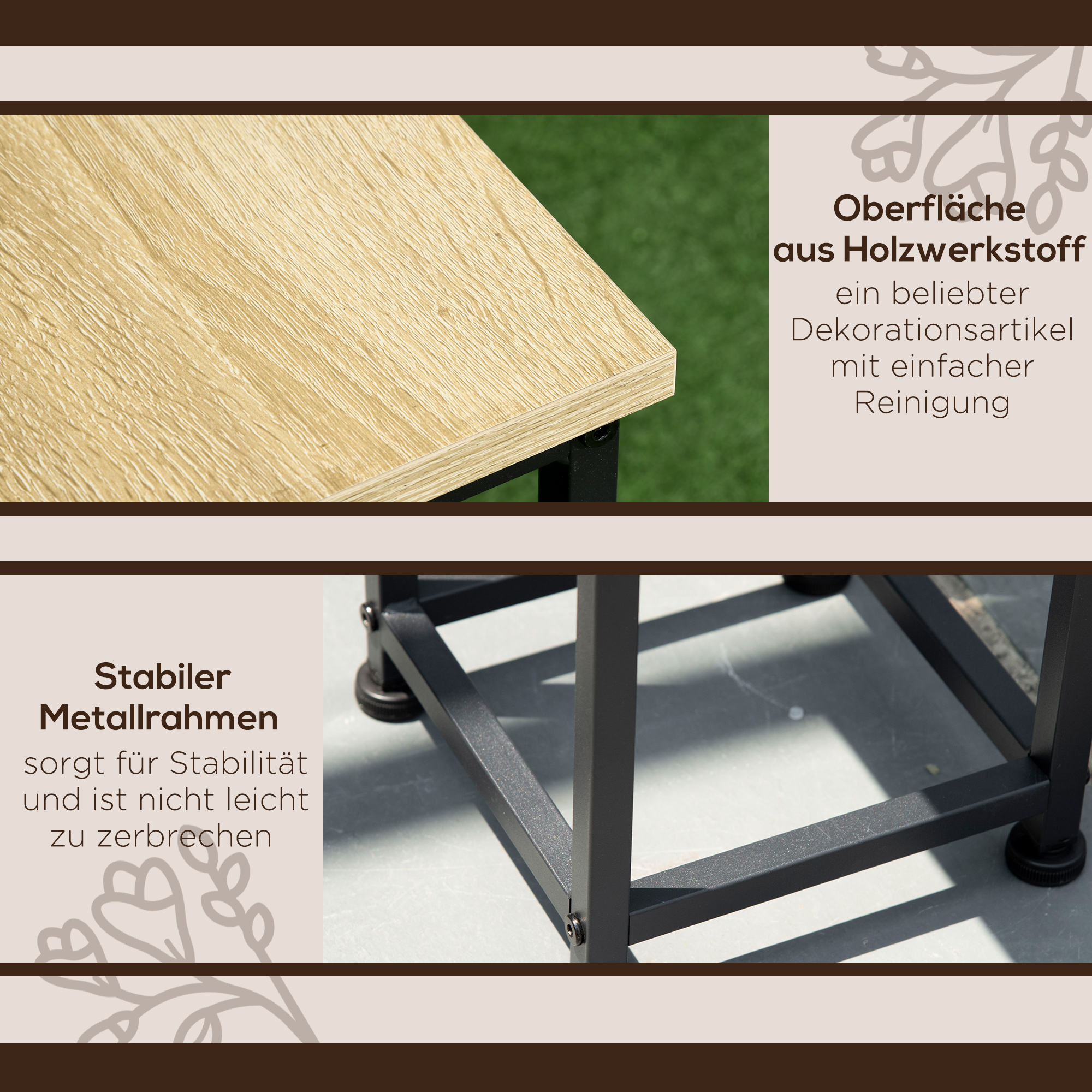 3-teiliges Set Pflanzenständer stapelbar platzsparend 21 cm x 21 cm x 50/70/90 cm Stahl Braun + Schwarz