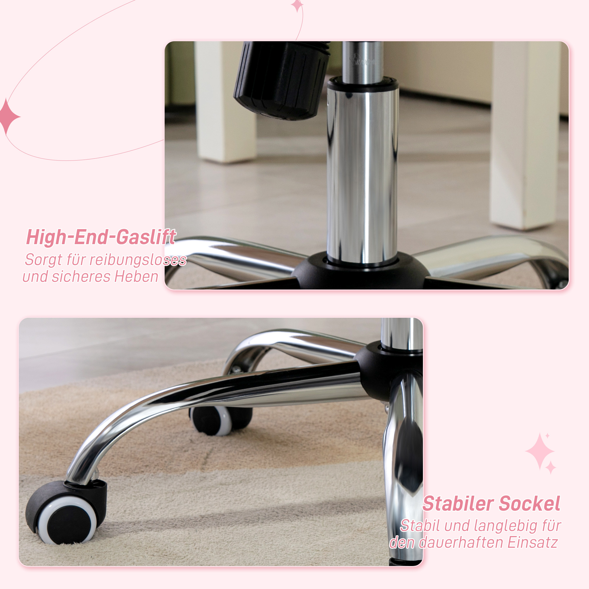 Bürostuhl, neigbare Lehne, höhenverstellbar, Samtoptik, bis 120 kg, Rosa