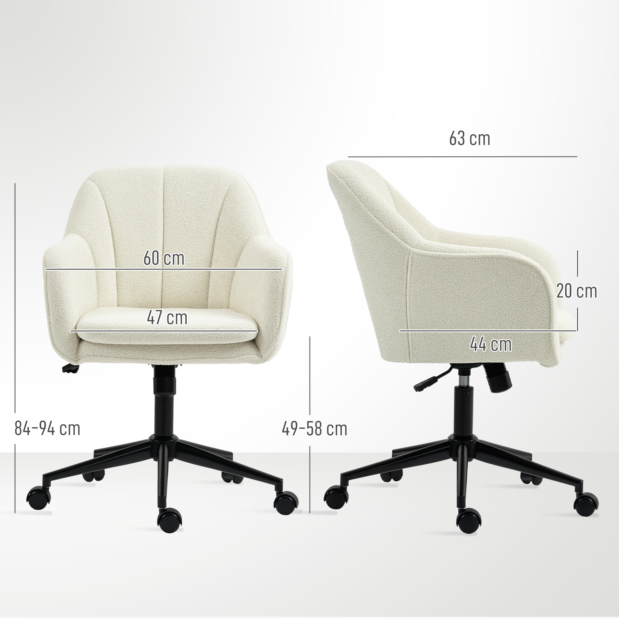 Bürostuhl mit Stoffbezug in Samtoptik, Schminkstuhl mit gewölbter Rückenlehne, für Schlafzimmer, Wohnzimmer, Beige