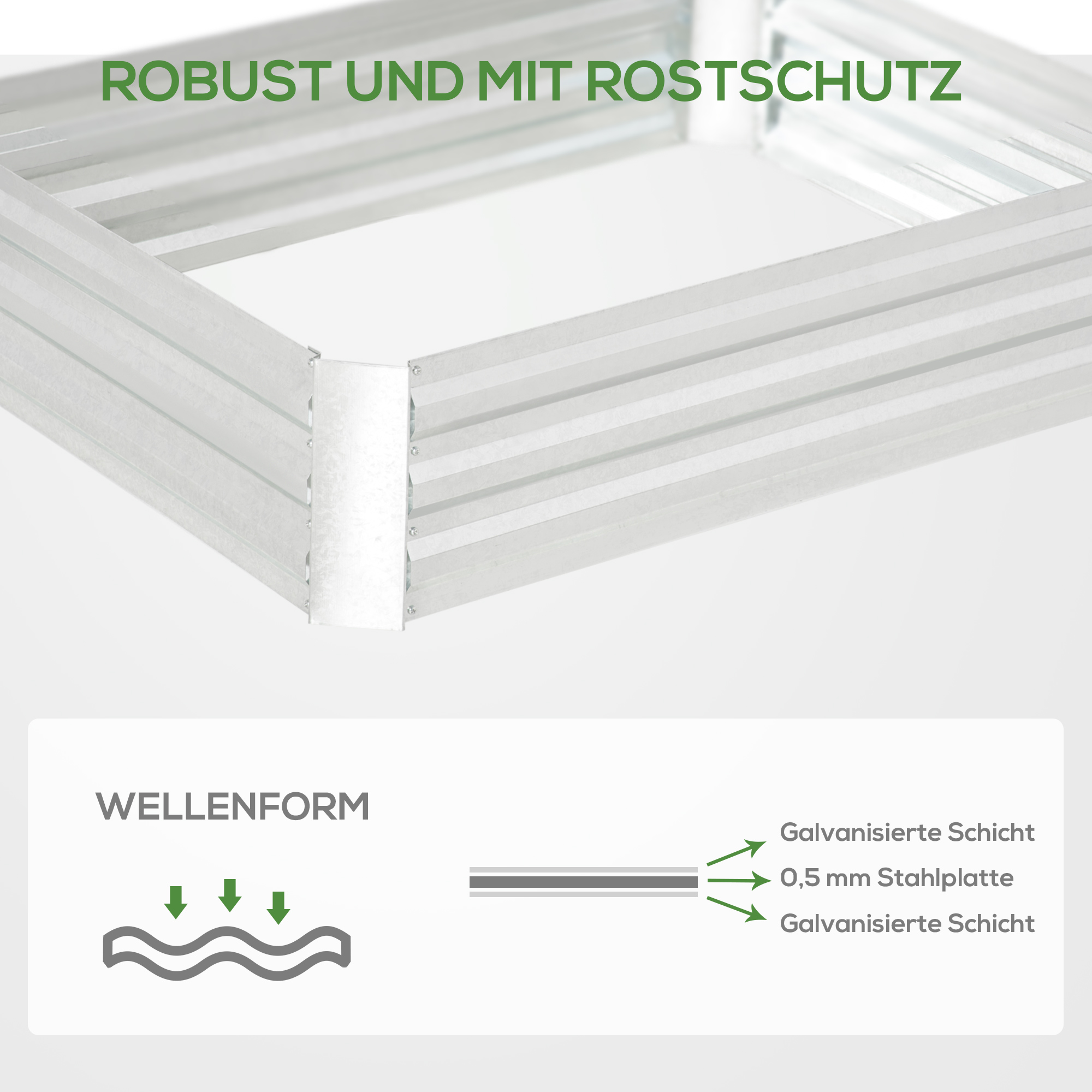 Hochbeet aus verzinktem Stahl Gartenbeet Pflanzkasten für Garten Blumenkasten Blumenkübel Silber 120 x 90 x 30 cm