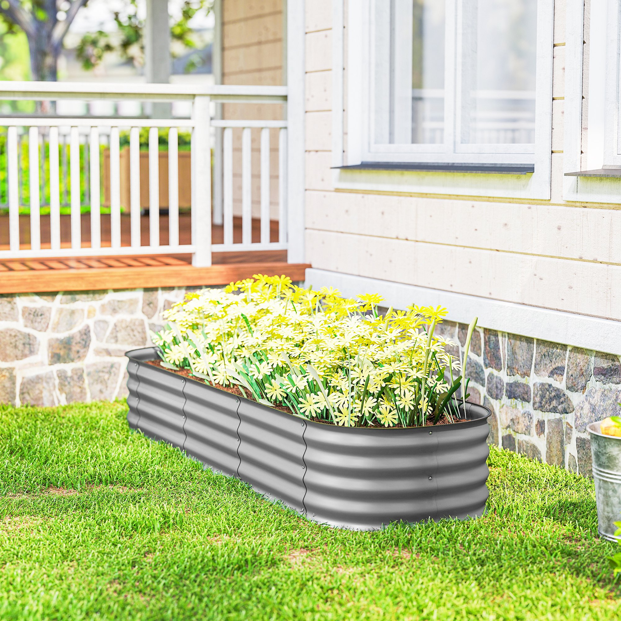 Hochbeet Pflanzenbeet, modulares Hochbett, geschützte Kanten, Design ohne Boden,  195 x 62 x 30 cm, Silber