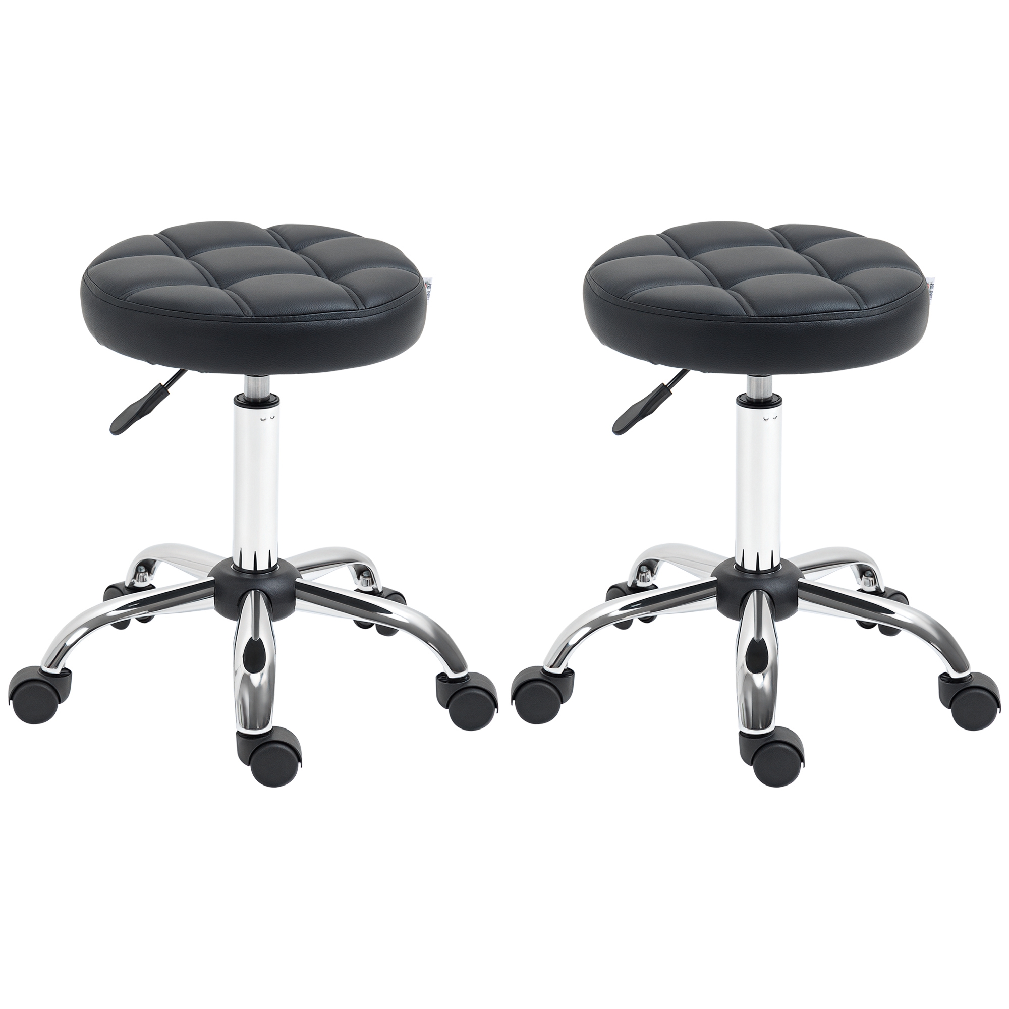 2er-Set Rollhocker höhenverstellbar, Drehhocker 48-63 cm, Arbeitshocker 360° drehbar, Bürohocker für Büro, Salon, Massage, Spa, Schwarz
