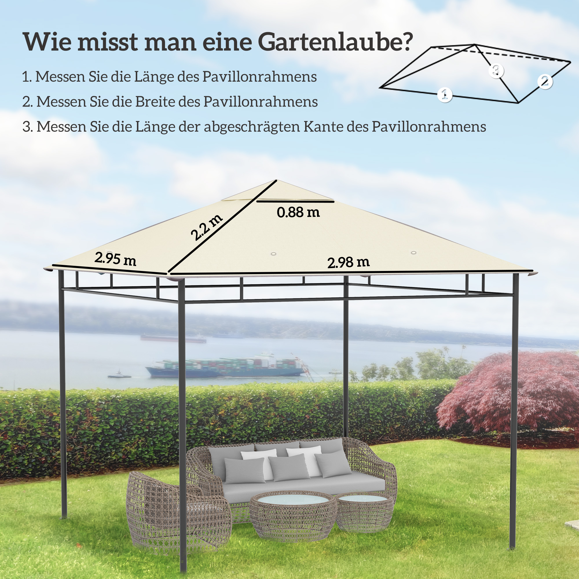 Ersatzdach für Pavillon 3x3m wasserabweisend Pavillondach mit 8 Wasserabflusslöcher Cremeweiß