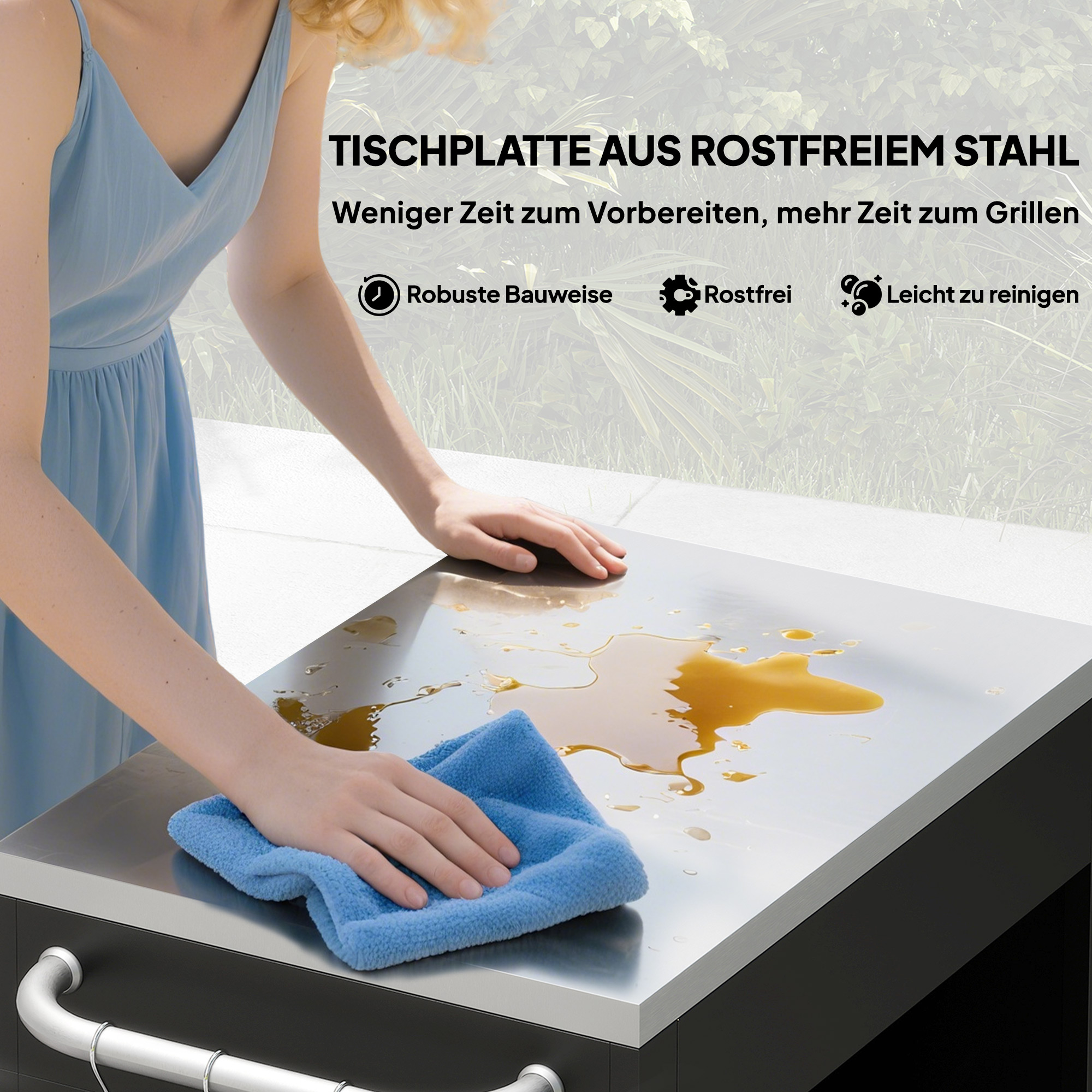 Küchenwagen mit Rollen, Servierwagen, Rollwagen mit Schrank, Haken und Edelstahlgriffe, Küchenhilfe, BBQ Grilltisch aus Edelstahl Küchentrolley, 86 x 50 x 86,5 cm Schwarz