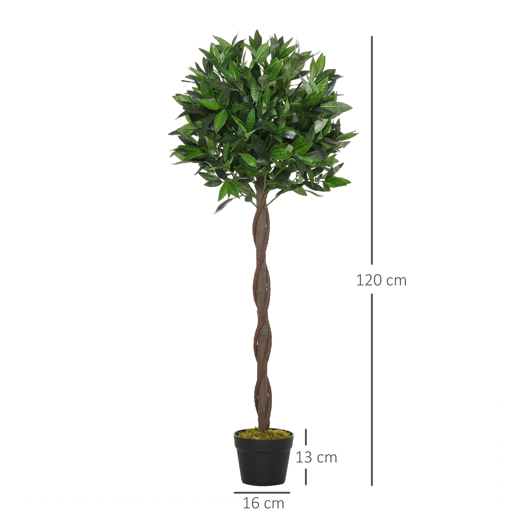 2er-Set künstlicher Lorbeerbaum, 120 cm, Kunstpflanzen im Zementtopf, Kunststoff-Pflanzen für drinnen und draußen, Grün