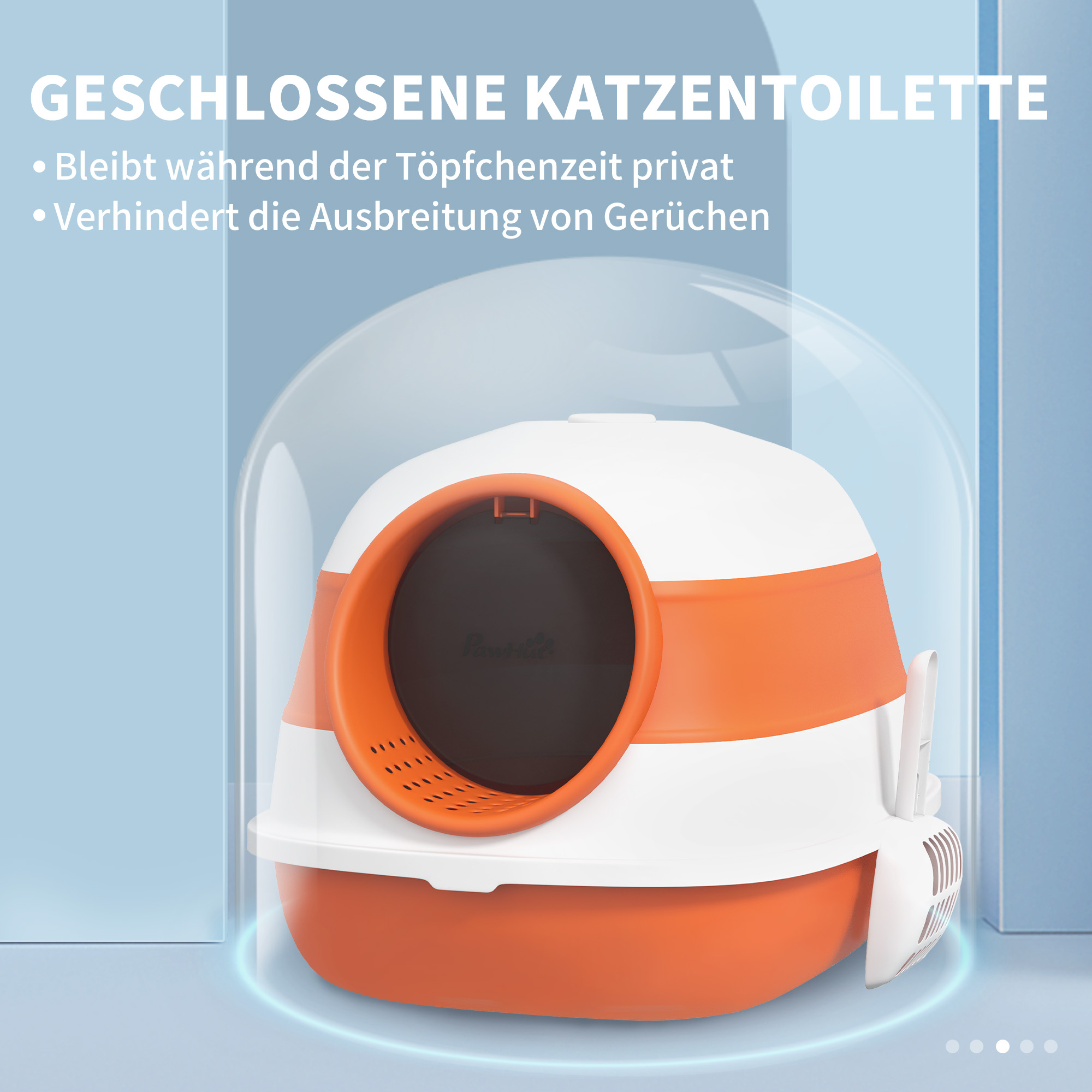 Katzentoilette, mit Deckel und Streuschaufel, für Katzen bis 5 kg, 52x41x38 cm, Weiß/Orange