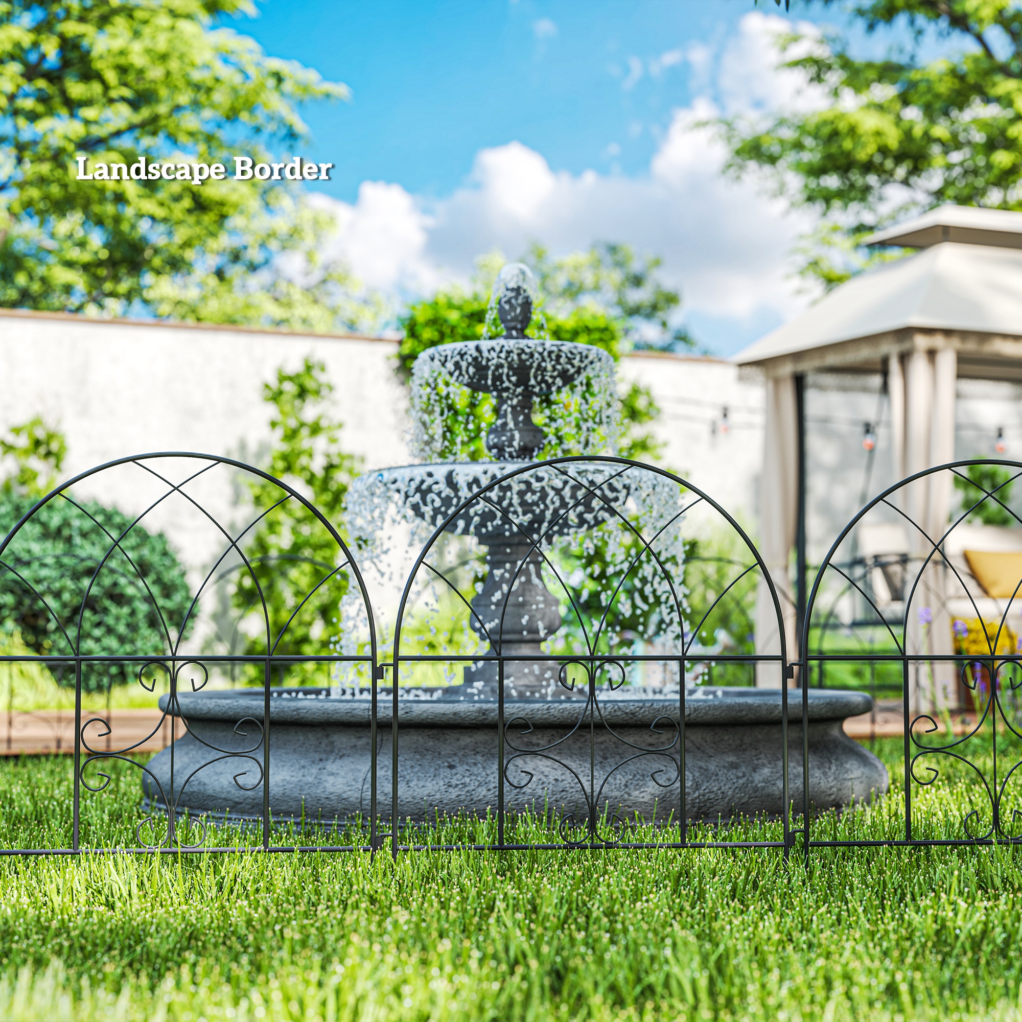 Gartenzaun Zaun Stahl 300 cm x 70 cm hoch Dekorativer Gitterzaun Set Zaunelemente Schwarz