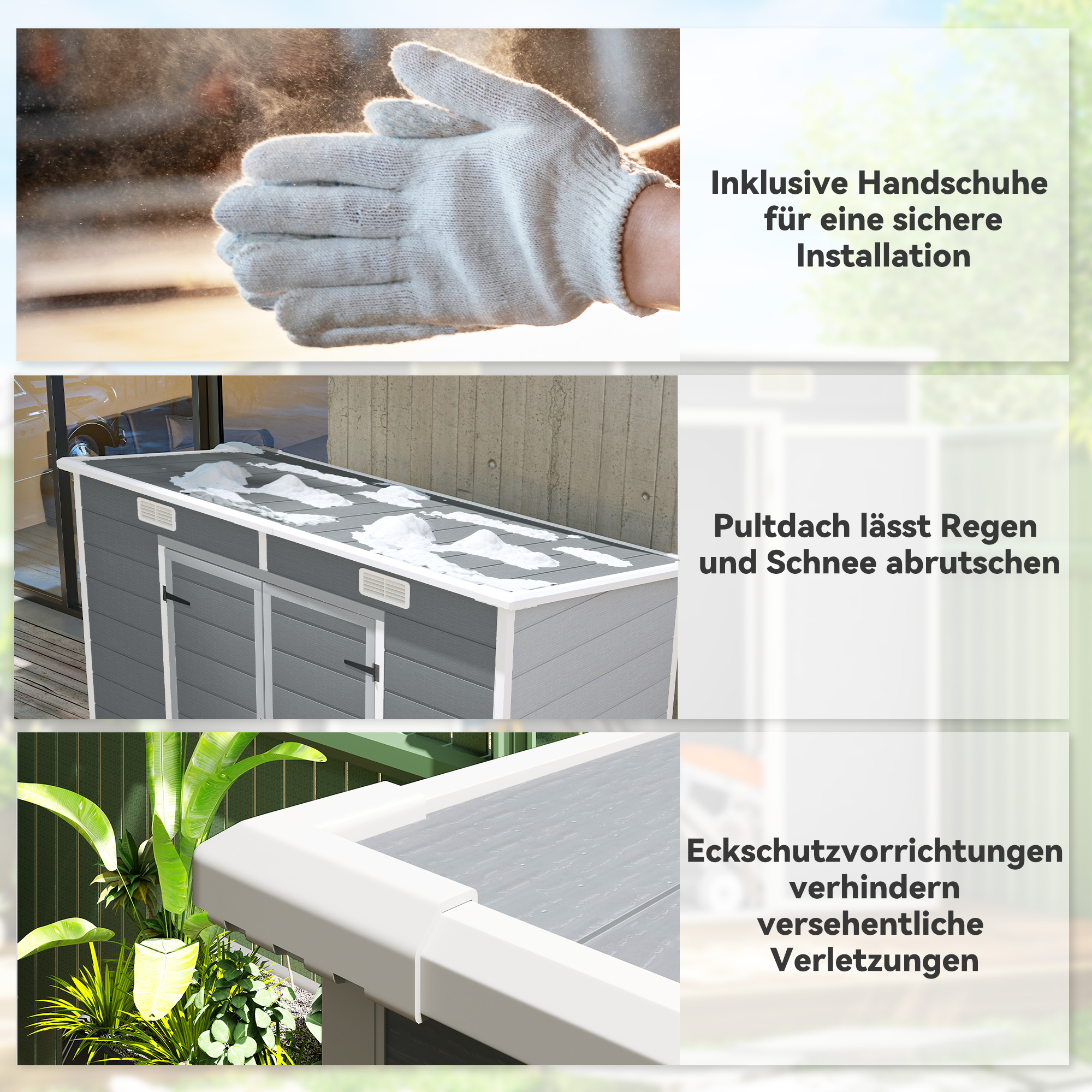 2,4 x 1,3 m Gartenschuppen, Kunststoff-Gartenhaus mit Boden, Fenster, verschließbare Türen, für Garten, Terrasse, Grau