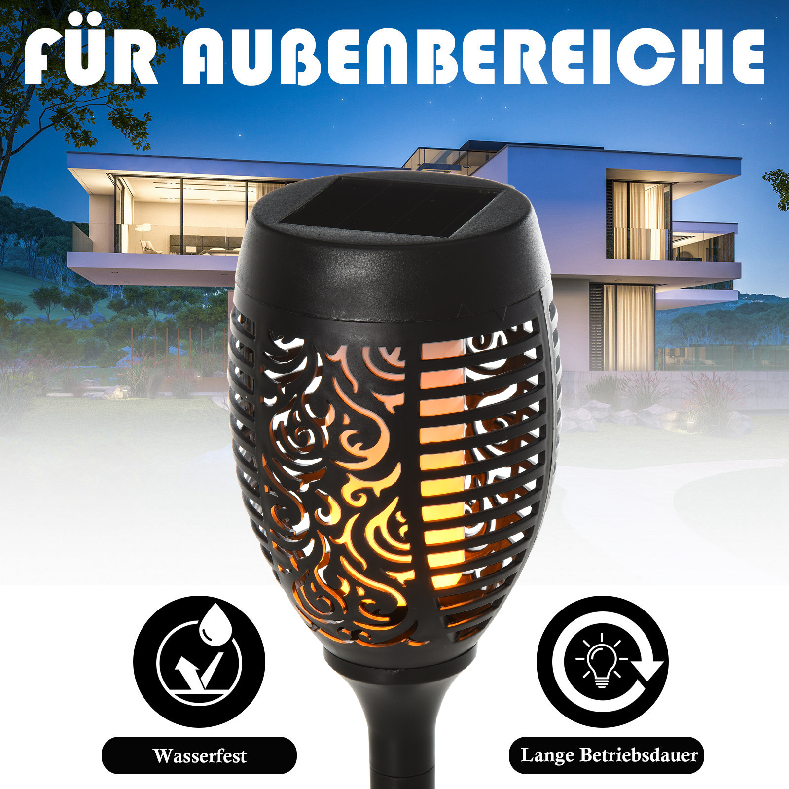 Gartenbeleuchtung 4 Stück Solar LED Warmweiß Gartenstrahler mit Erdspieß Stecker IP44 Wasserdichter Gartenleuchte Solar Gartenlampe für Draußen Garten Rasen, Hof