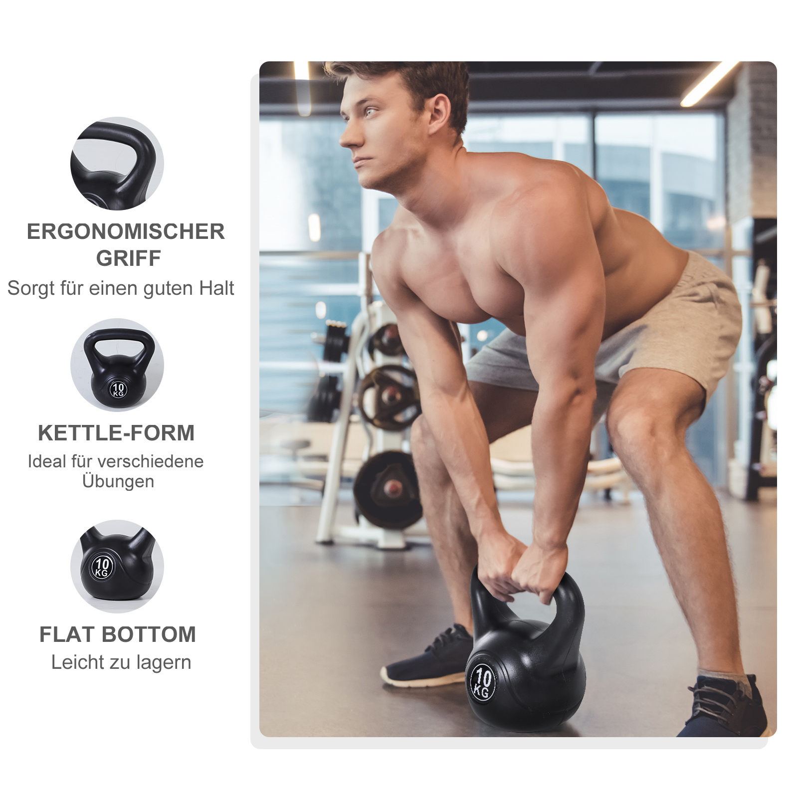 Kettlebell Kugelhantel 8 kg Gewicht-Hantel mit Sand befüllt für Anfänger Schwarz