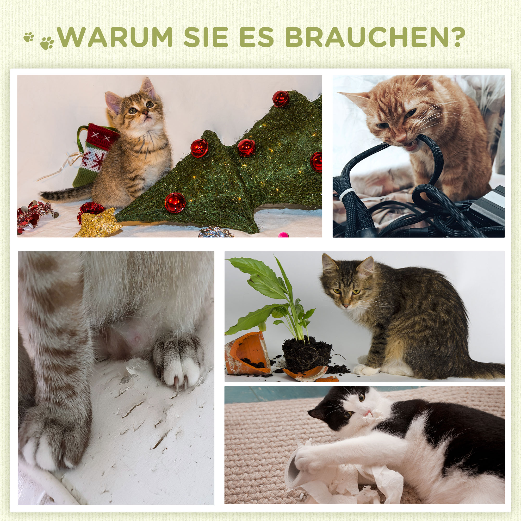 Kleiner Kratzbaum mit 2 Liegeflächen, inkl. Spielzeug, für kleine Katzen, Grün Beige+ Braun
