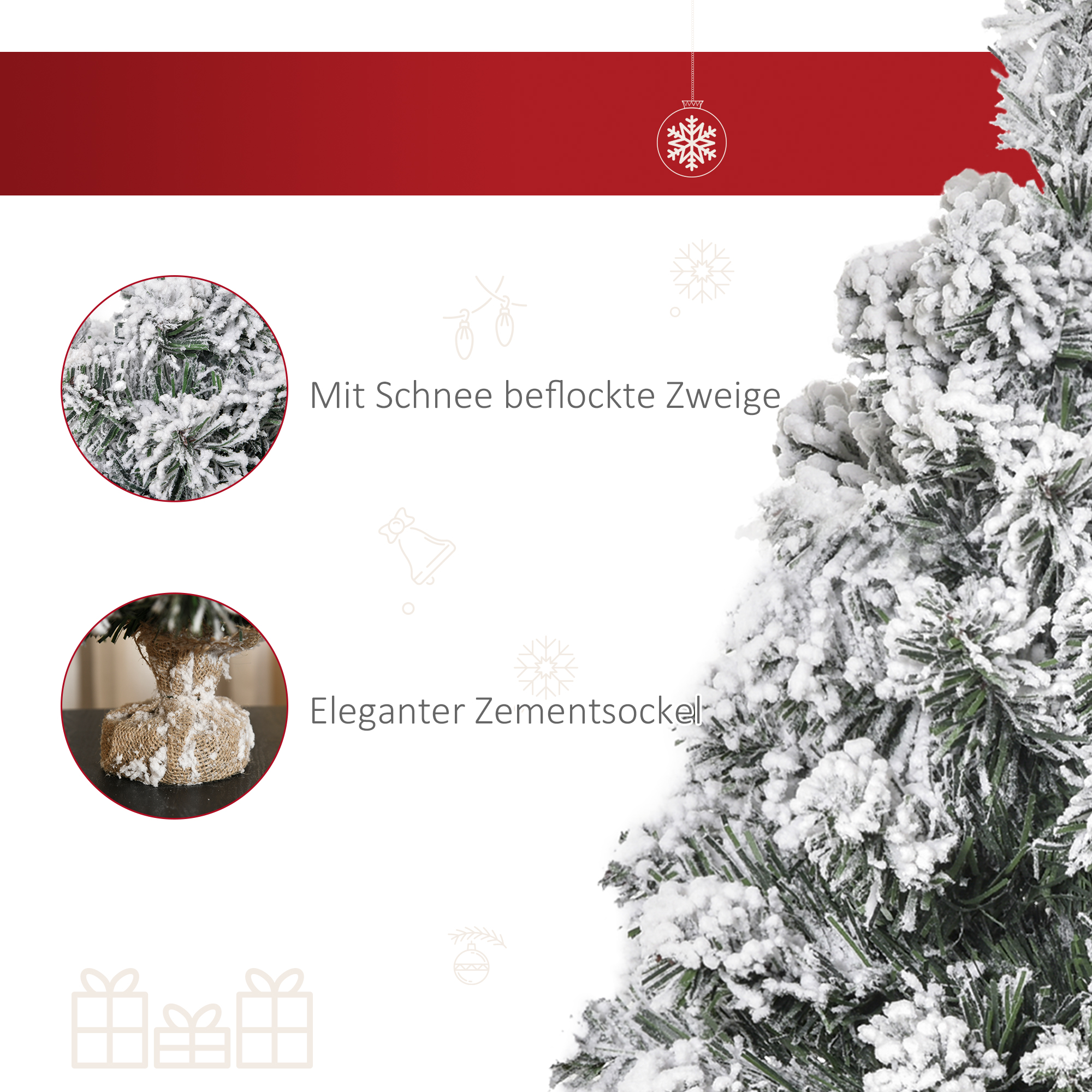 Mini Künstlicher Weihnachtsbaum 60 cm Tannenbaum künstlich mit Schnee, 67 Spitzen Zementbasis für drinnen Büro