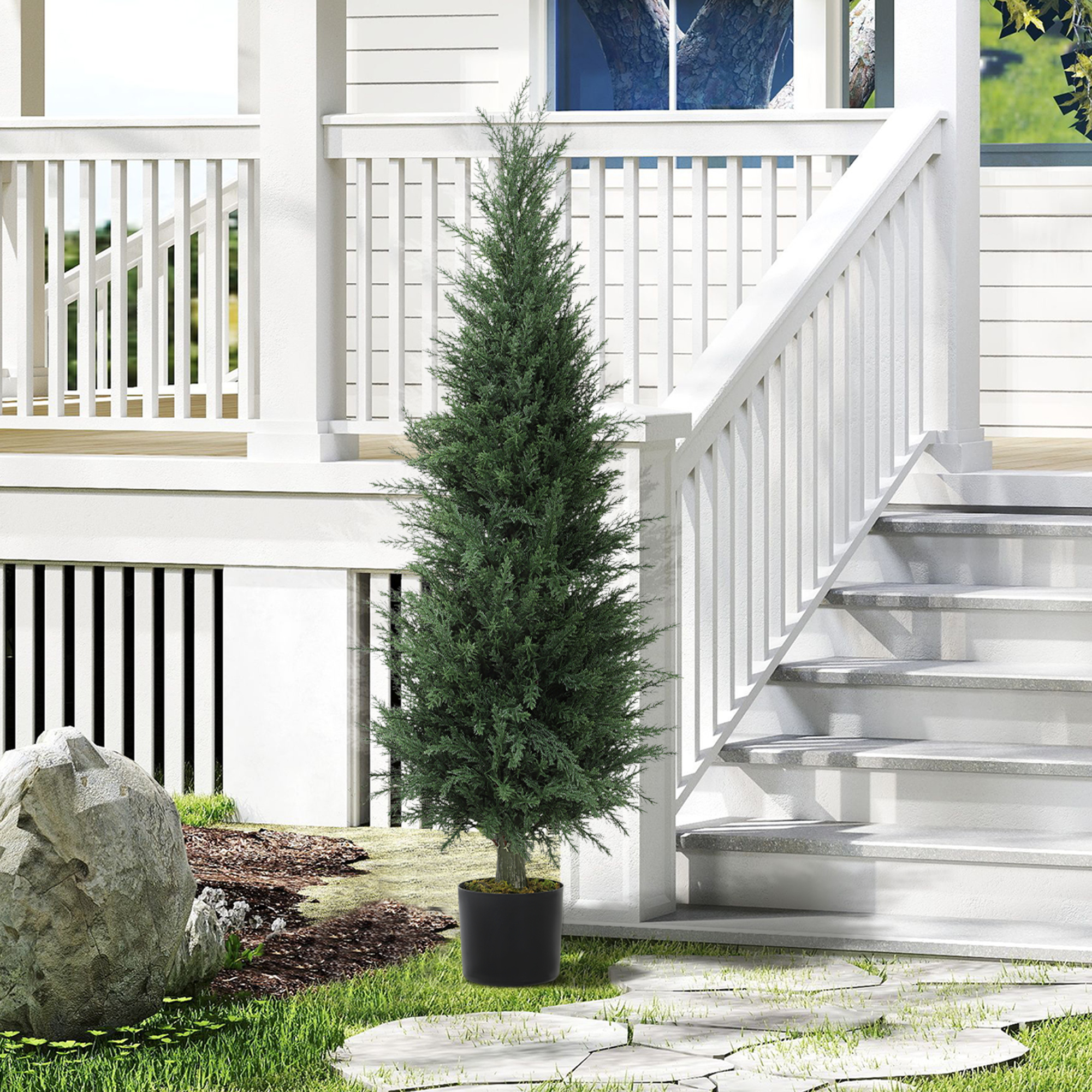 Zypressen-Kunstpflanze, 638 Kunststoff-Blätter, mit Topf, UV-beständig, Grün