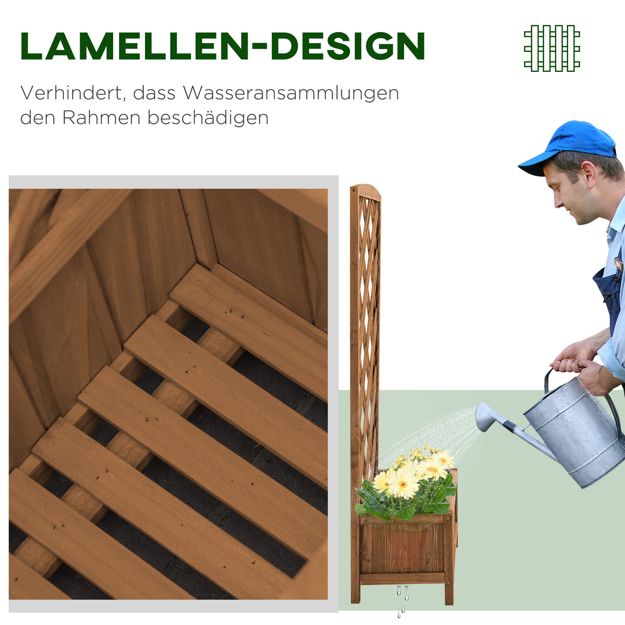Hochbeet Blumenständer Garten Pflanzkasten mit Rankgitter Holz Rankkasten Gelb 60 x 30 x 122,5 cm