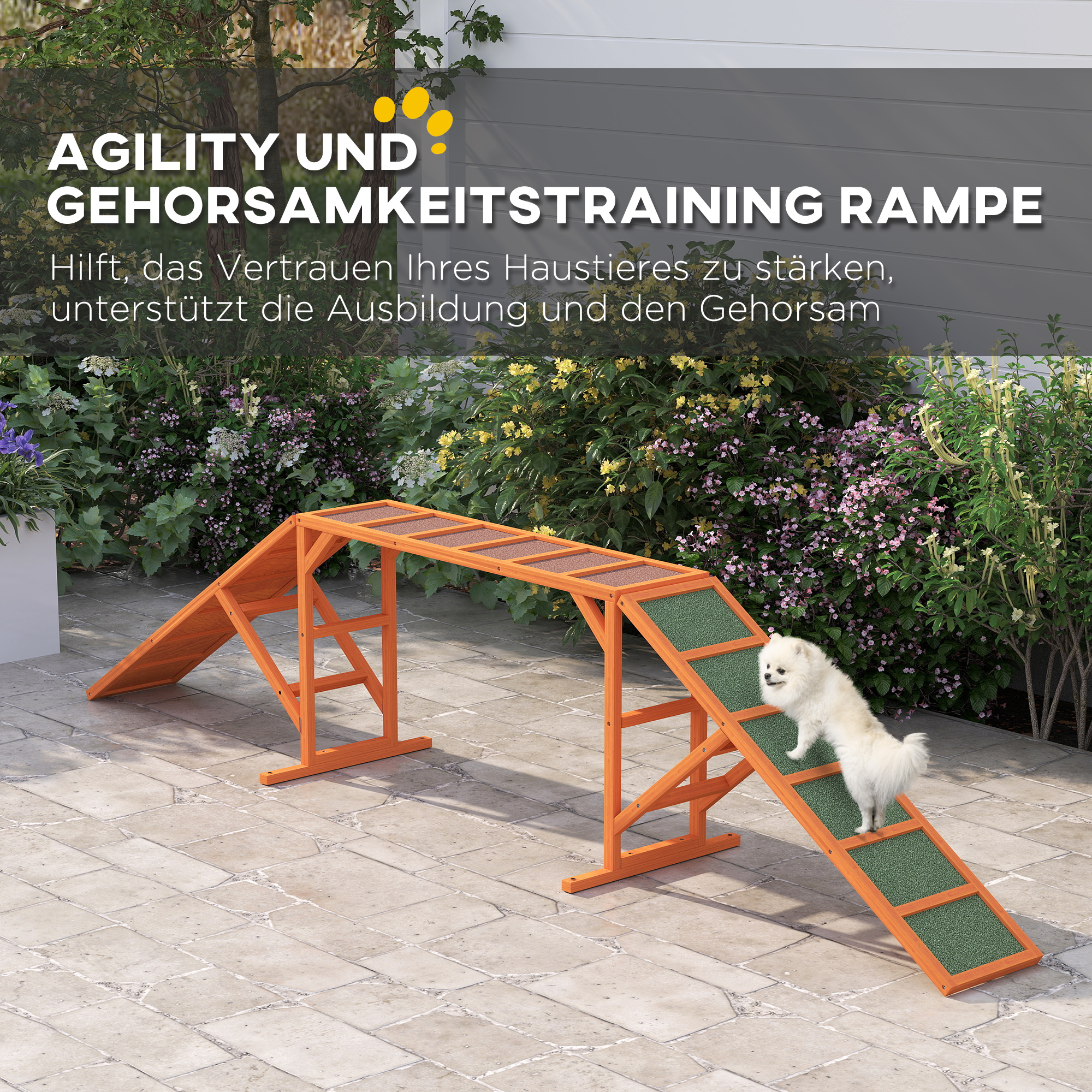 Agility Hunderampe, Parcours, rutschfest, wetterfest, Holz, 335 x 55 x 60 cm, Orange