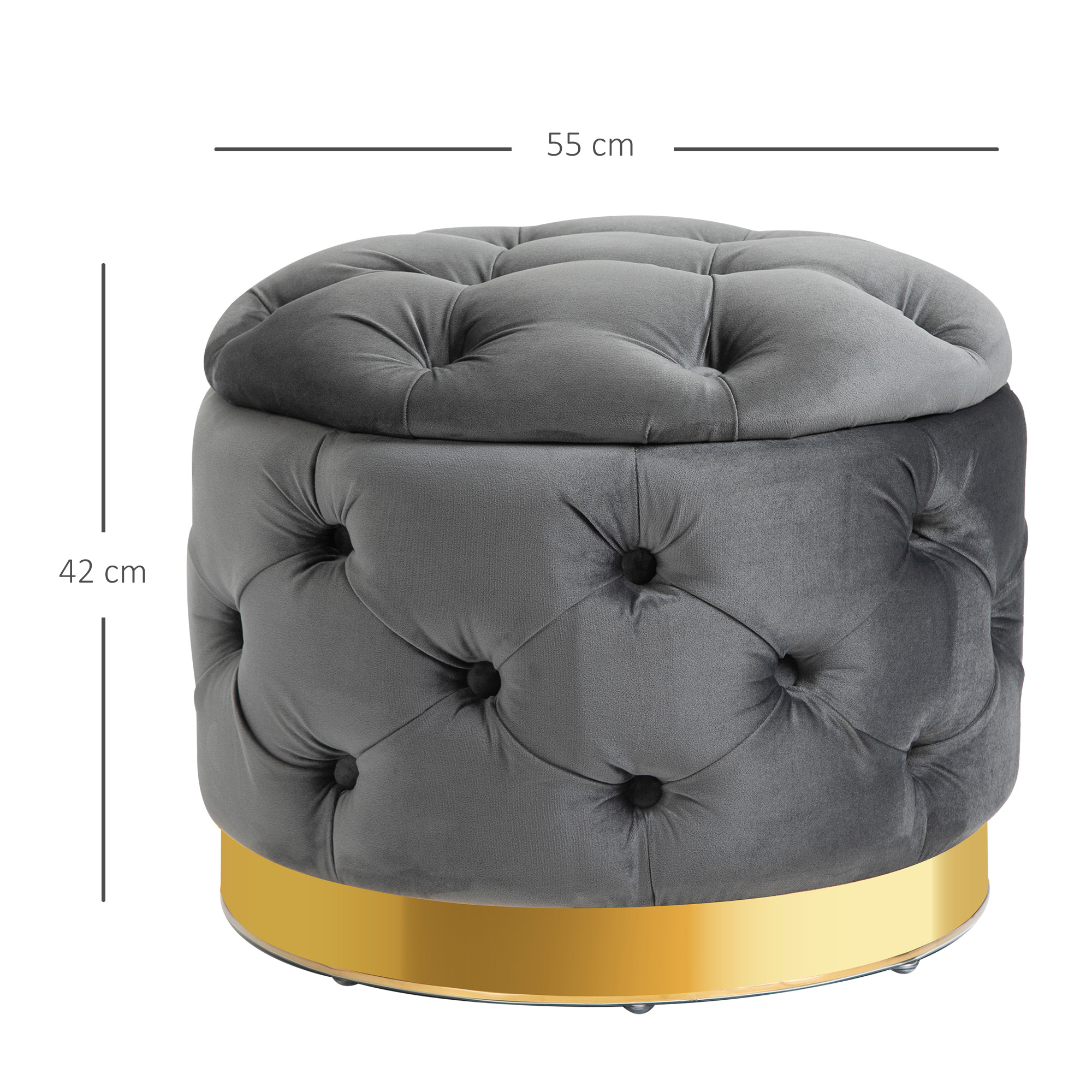 Vintage Hocker, Sitzhocker Truhenbank Fußbank Fußhocker mit Stauraum, Polsterhocker, Metall, Schaumstoff, Kohlegrau, 55 x 55 x 42 cm