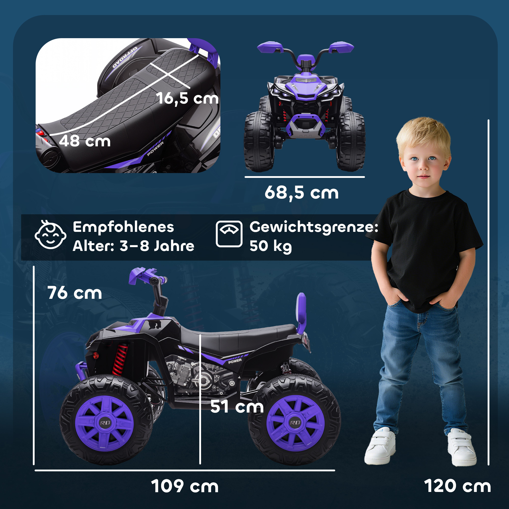 Kinder-Elektro-Quad, 24V Elektro-Fahrzeug mit 4 Rädern, Scheinwerfer, USB-Anschluss, MP3-Funktion, 6,5 km/h, 3-8 Jahre