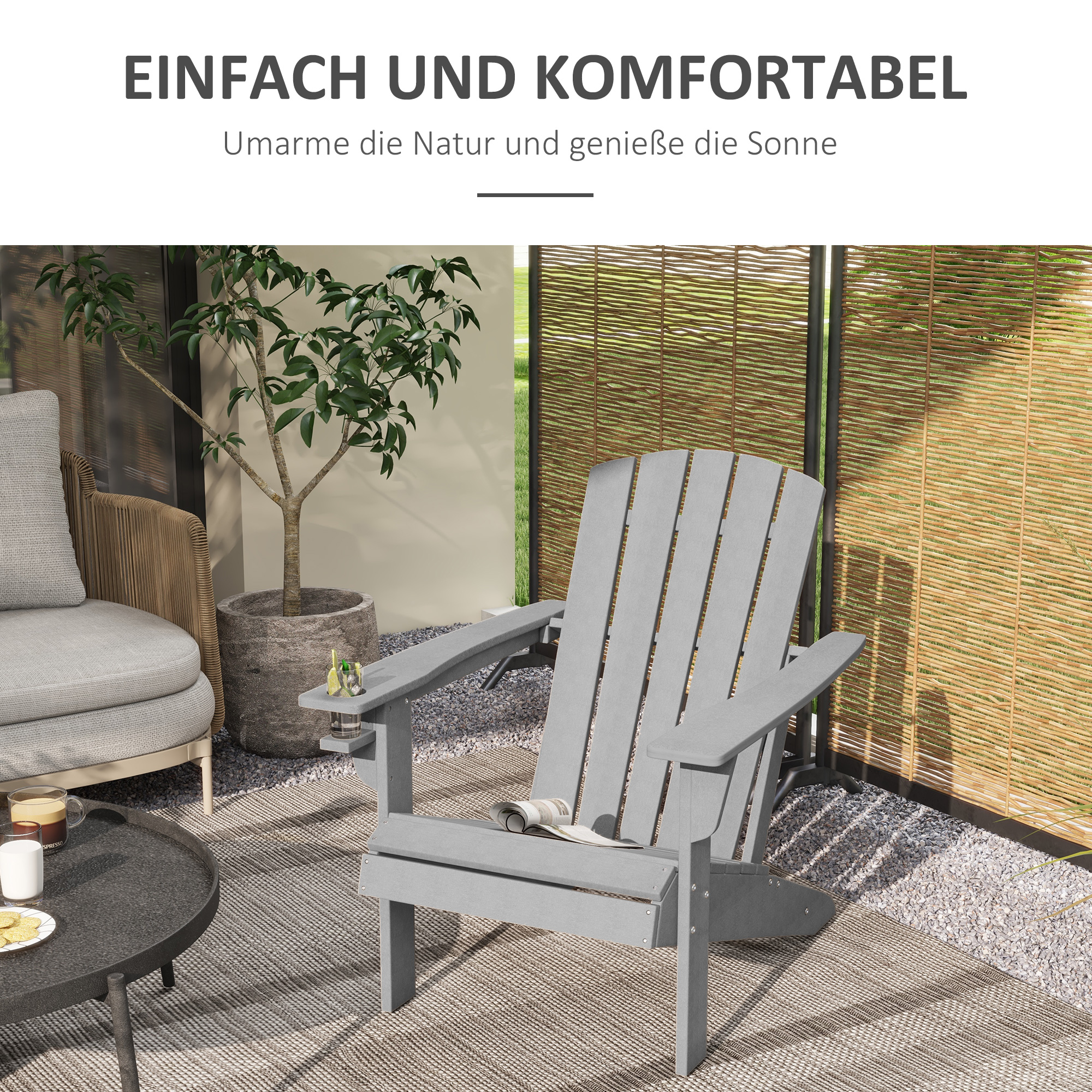 Gartenstuhl, ergonomisches Design, wetterfest, HDPE, grau, 75 x 87 x 90 cm