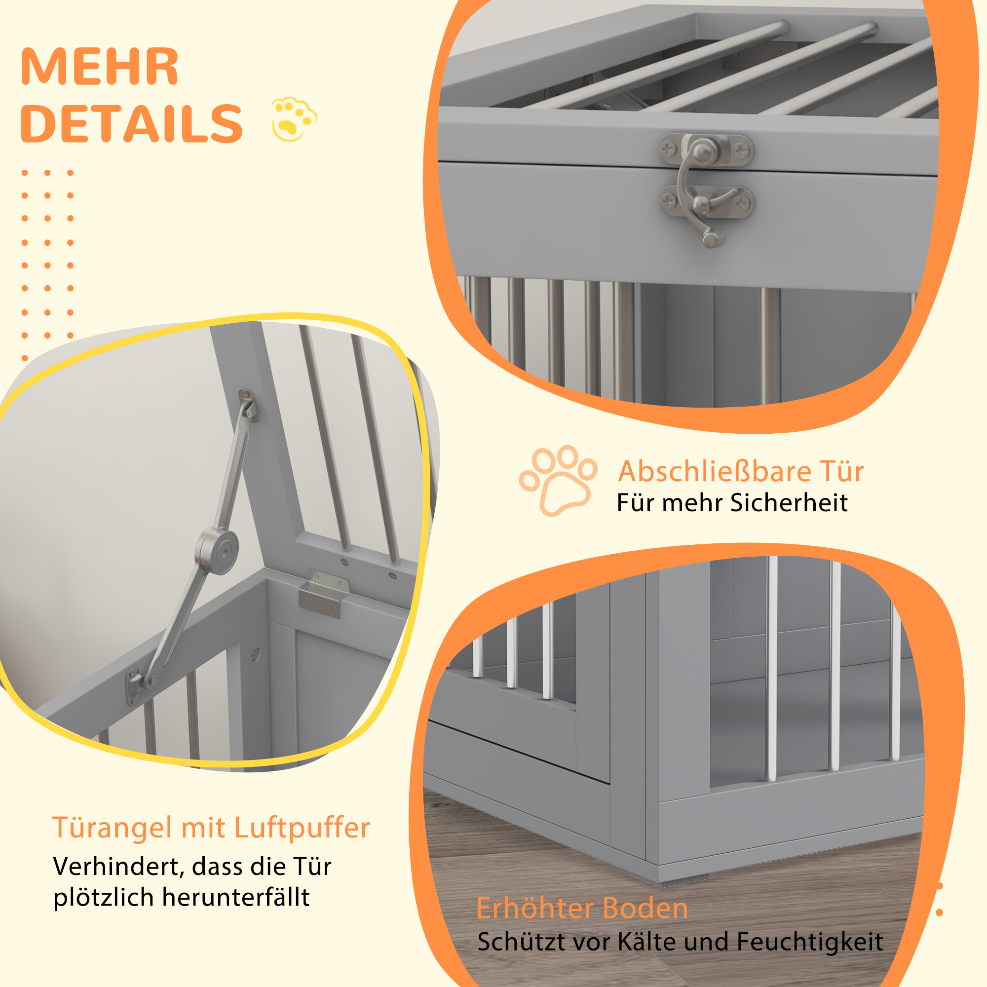 Hundekäfig Hundebox Hundetransportbox,  2 Türen, verriegelbar, Stahlgitter, 80 cm x 50 cm x 56,5 cm, Grau