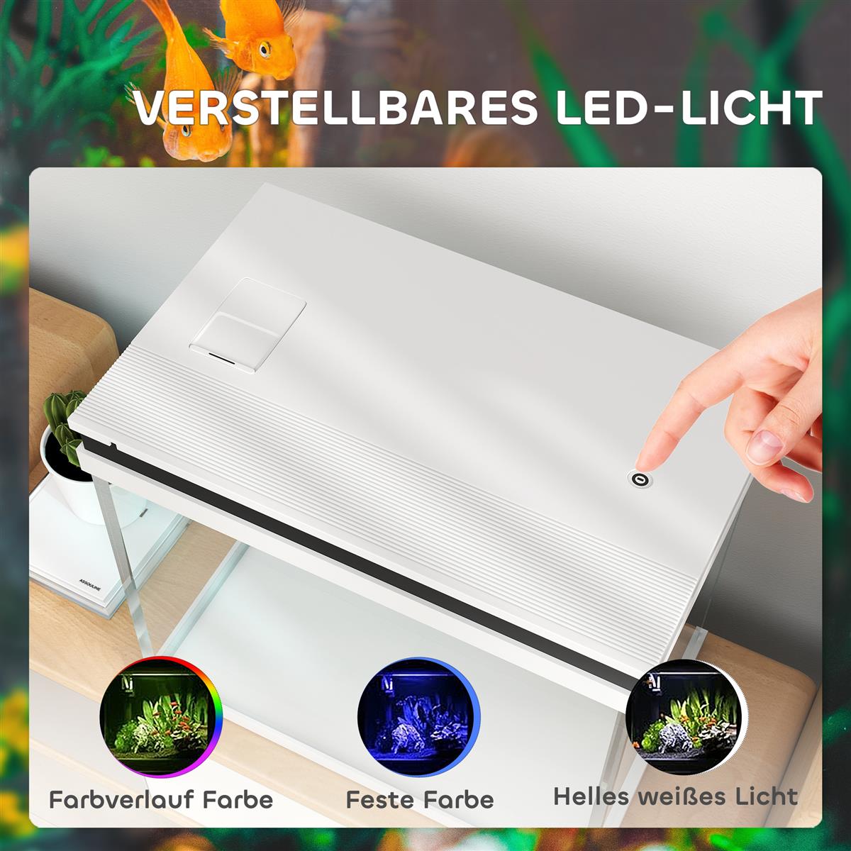 41 Liter Glas-Aquarium mit Filtersystem, LED-Lichtern, Wasserpumpe, für verschiedene Fischarten, Weiß