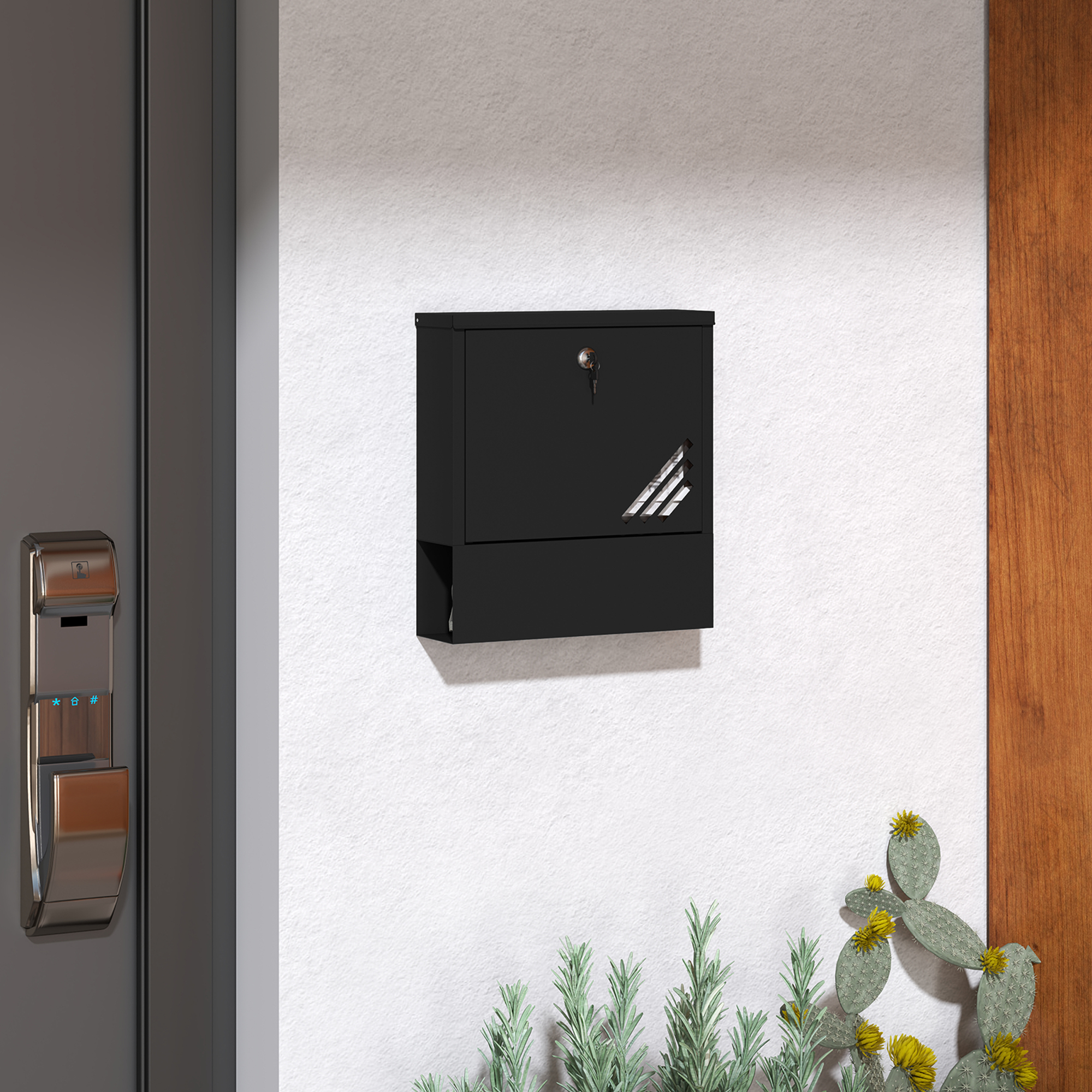 Briefkasten mit Sichtfenster, Wandmontage, abschließbar, Rost- und wetterfest, Grau