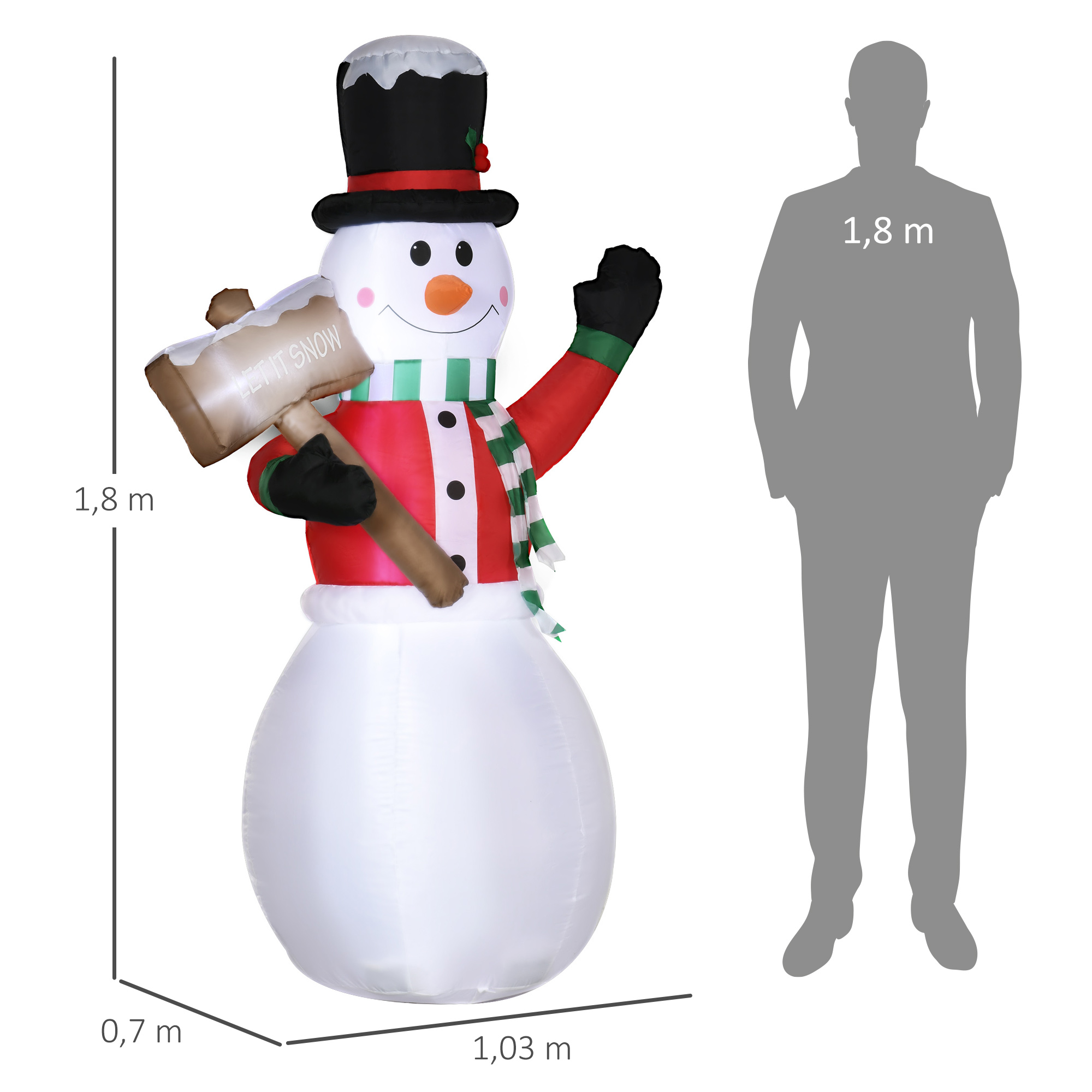Aufblasbarer Schneemann, Outdoor Weihnachtsdekoration, 1,80 m, Santa Claus, inkl. Gebläse, Mehrfarbig