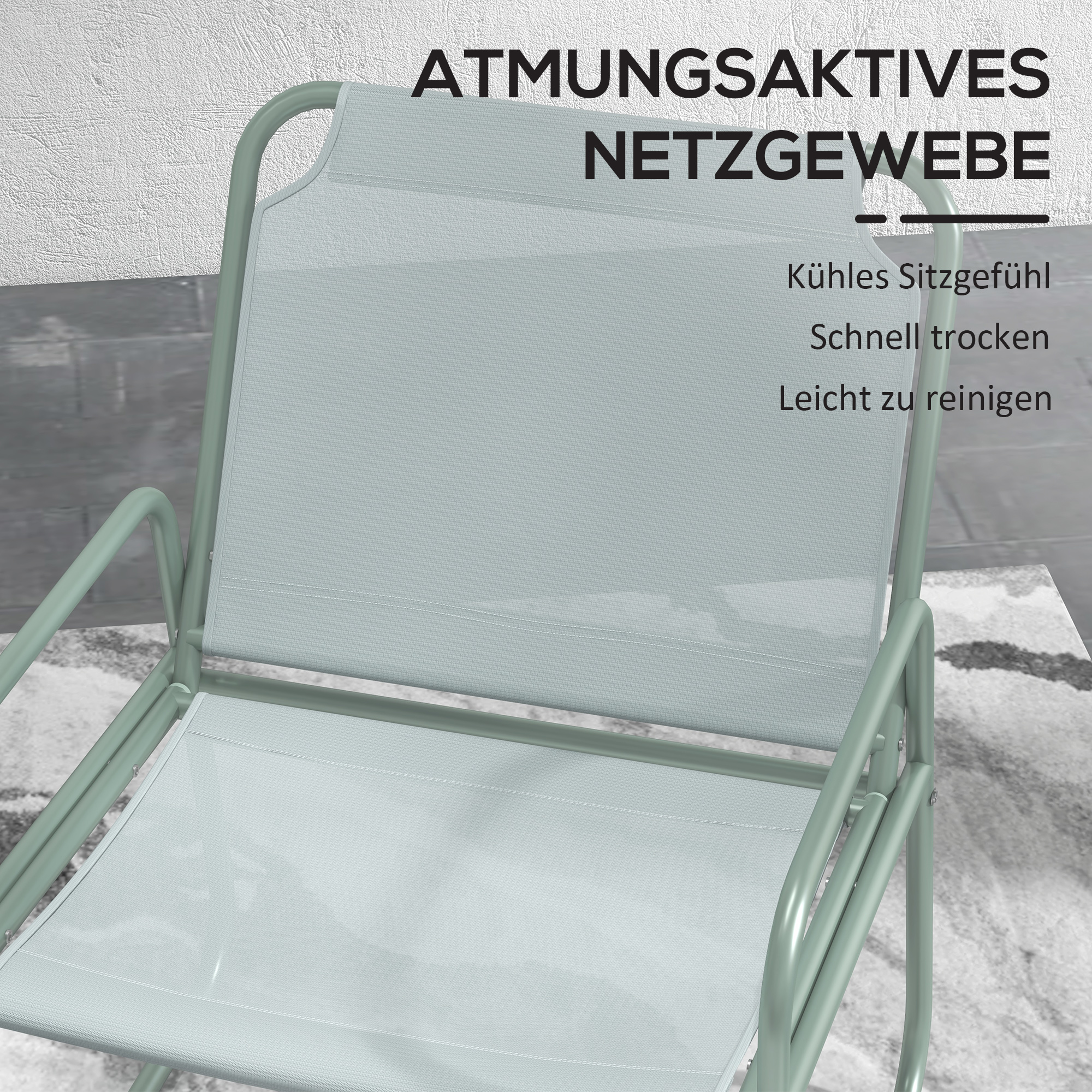 3-teiliges Gartenmöbelset, 2 Stühle mit atmungsaktivem Stoffbezug, 1 runder Tisch Ø60 cm, Grün