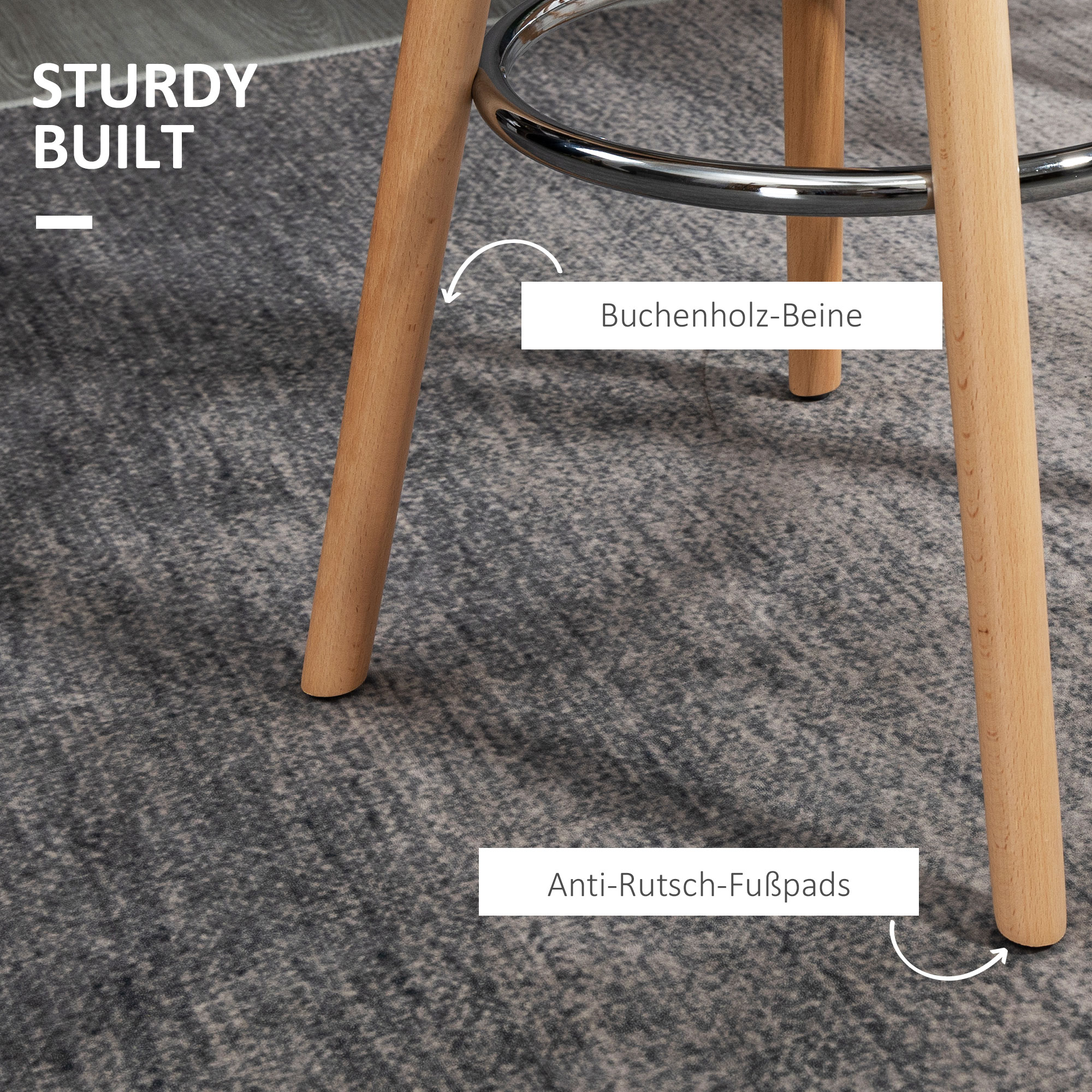 2er-Set Barhocker Barstühle Skandi-Design, Fußtstütze, 38,5 cm x 42,5 cm x 91 cm, Natur + Weiß