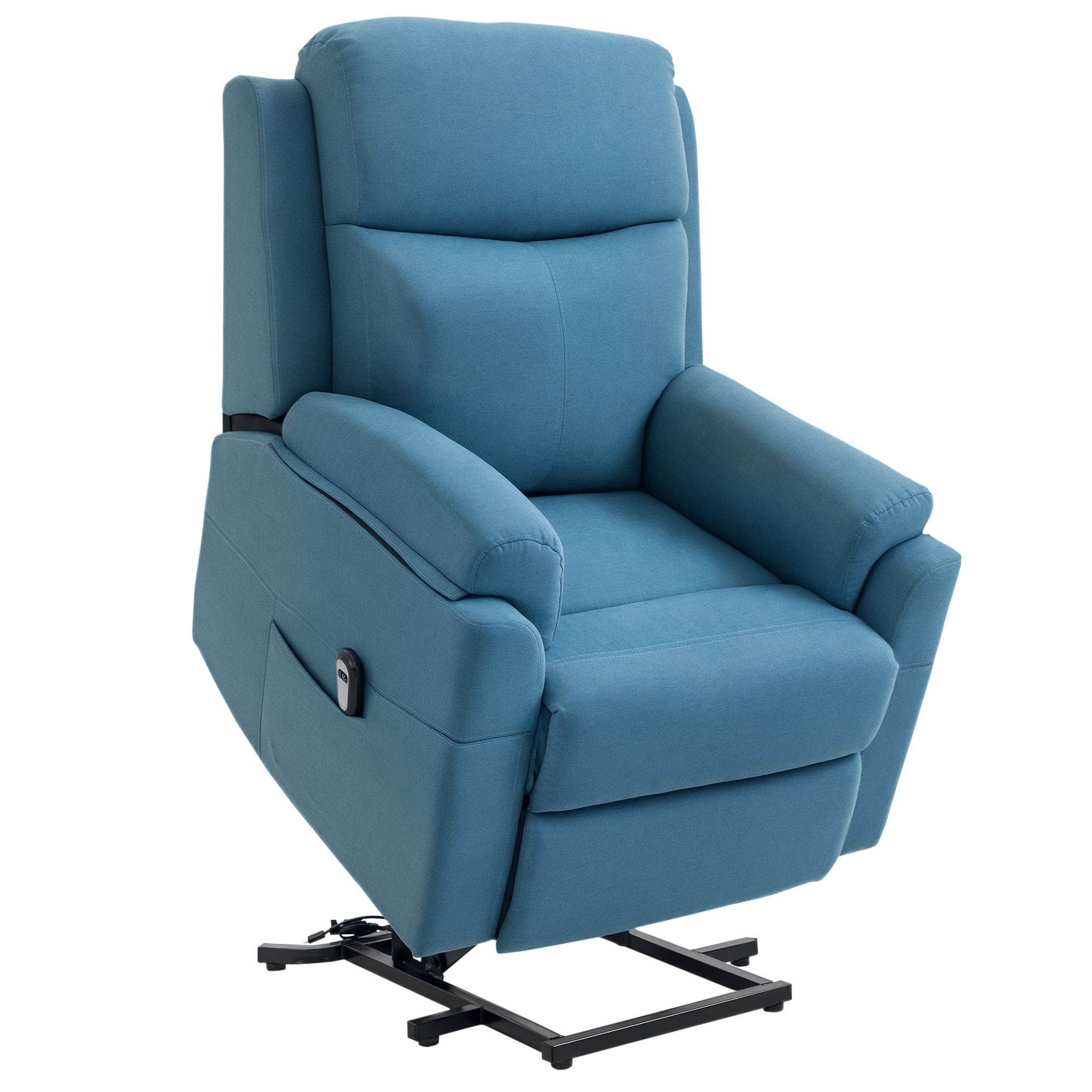 Fernsehsessel mit Aufstehhilfe Elektrisch Relaxsessel mit Liegefunktion, TV-Sessel mit Fernbedienung Seitentasche Taschenfederkern Leinenoptik Blau