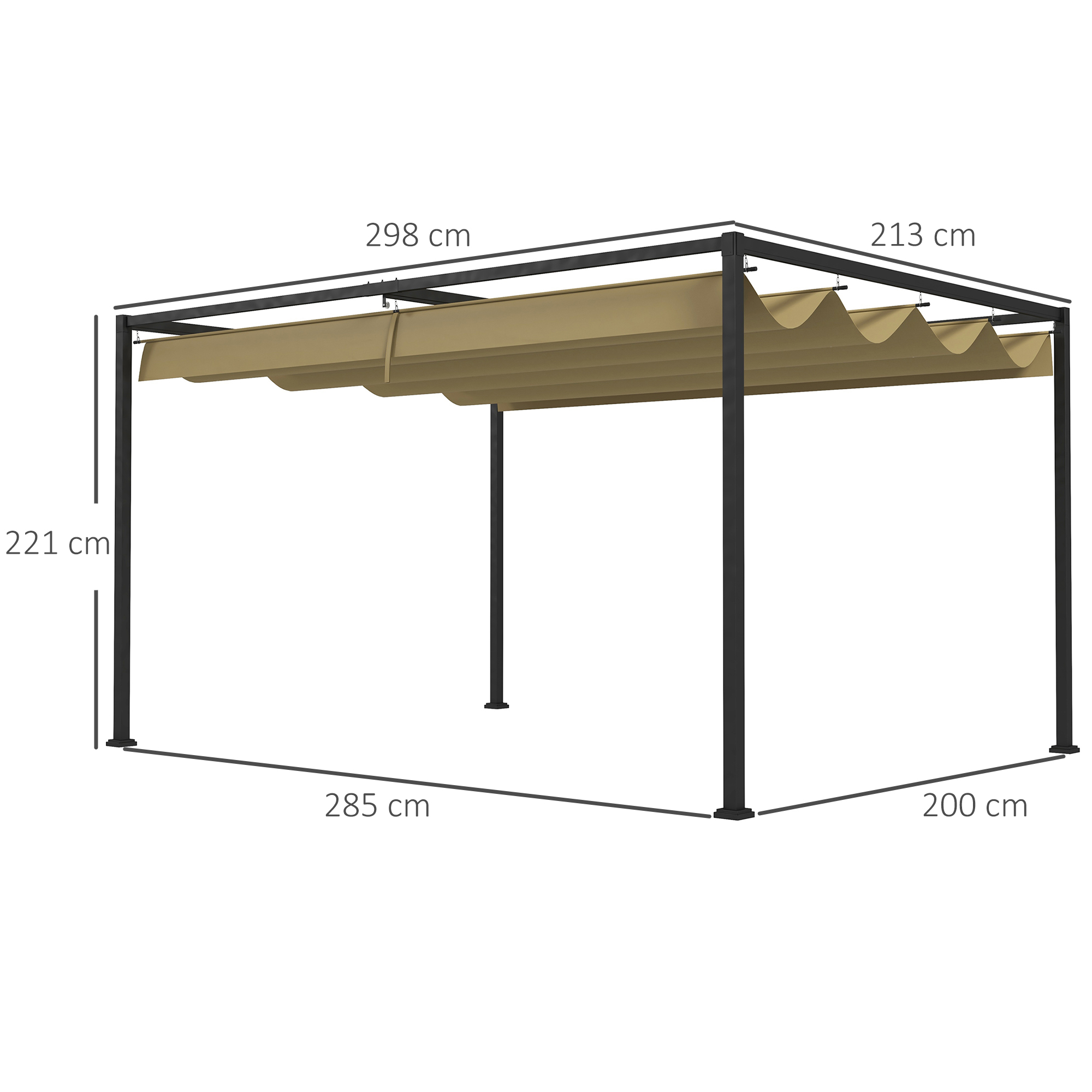 Pergola, Robuster Sonnenschutz für Garten, Balkon, Terrasse, aus Metall und Kunststoff, UV- und wasserabweisend, Khaki