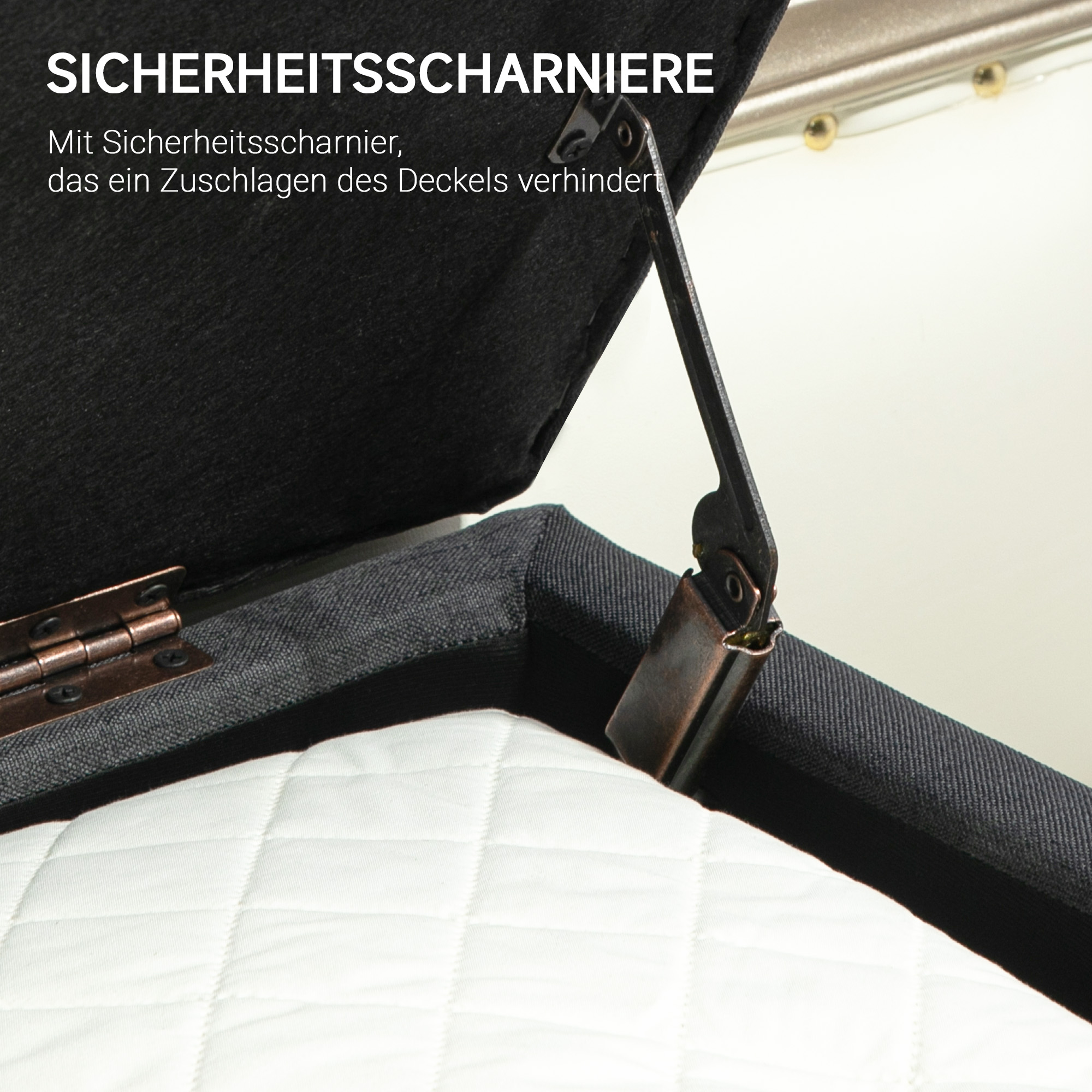 Polsterbank mit Stauraum, Bettbank in Leinenoptik, Kautschukholz, 110 x 39 x 45 cm, Dunkelgrau