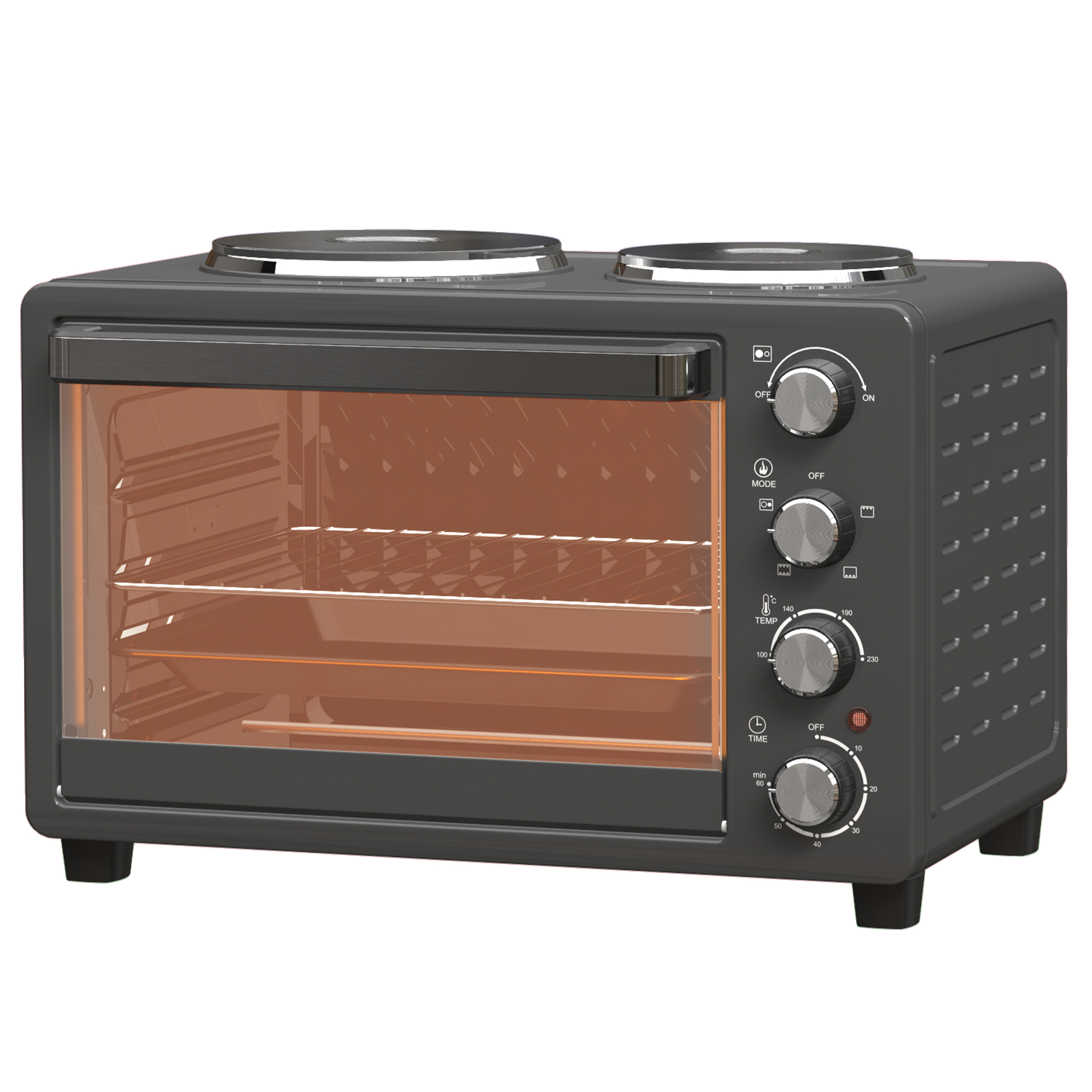 28 L Toasterofen, Kompakter Backofen zum Kochen und Grillen, Elektro-Ofen mit Backblech, Grillrost, 2600W, Schwarz