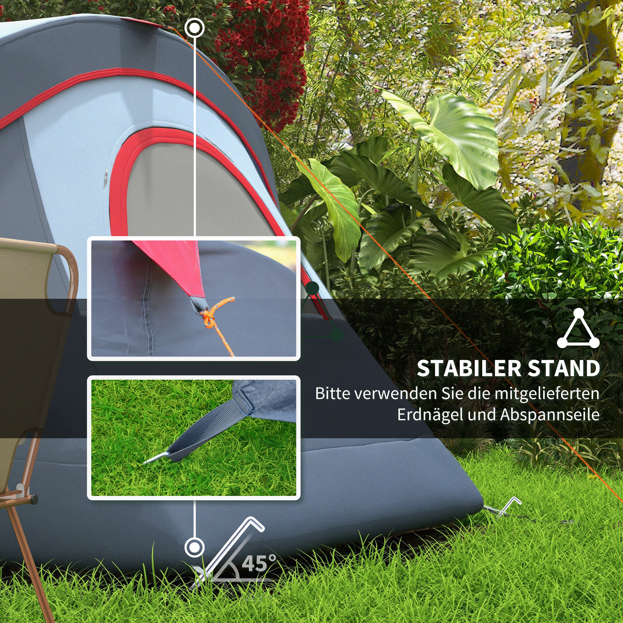 Campingzelt für 5-6 Personen stabil wasserdicht Familienzelt mit Eingang Fenster Packtasche, Zelt mit 3000mm Wassersäule Tunnelzelt Kuppelzelt für Camping Reise Garten, Hellgrau