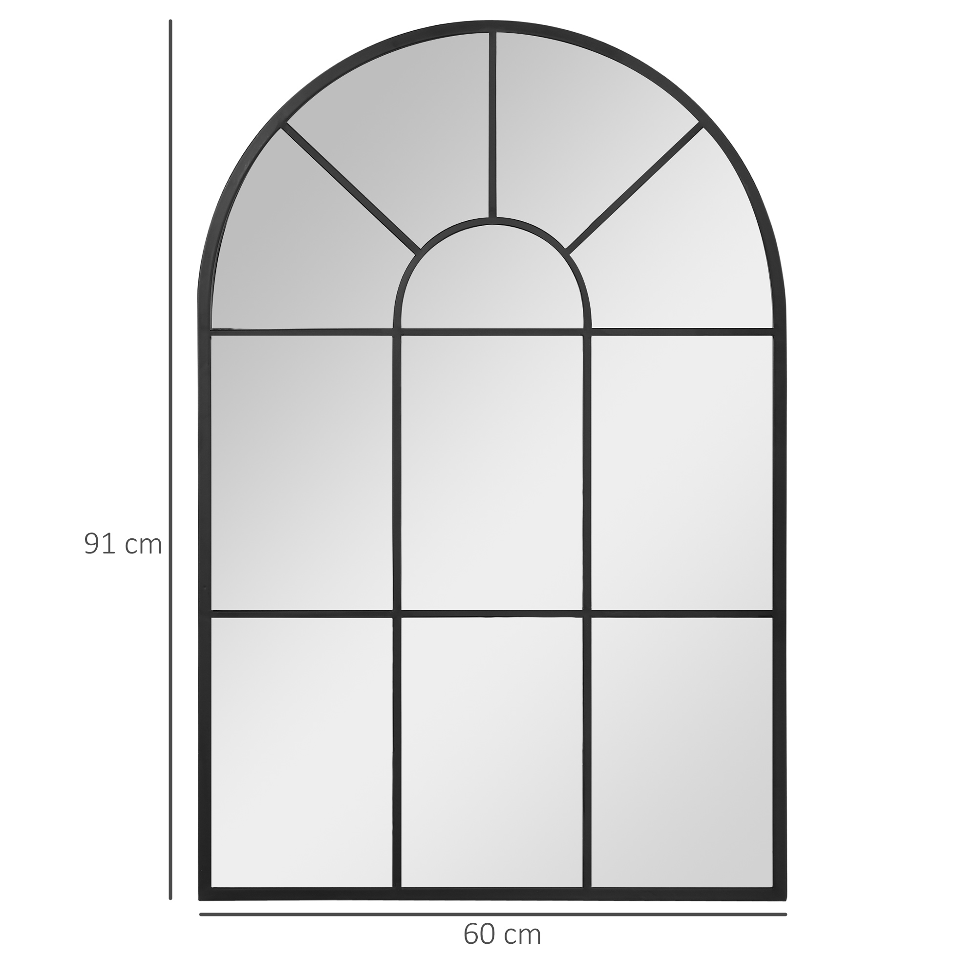Fensterspiegel mit Metallrahmen, 91 cm x 2 cm x 60 cm Schwarz