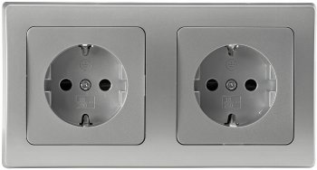 DELPHI Set 2 Steckdosen + 2-fach Rahmen, 250V~/ 16A, Steckanschluss, silber