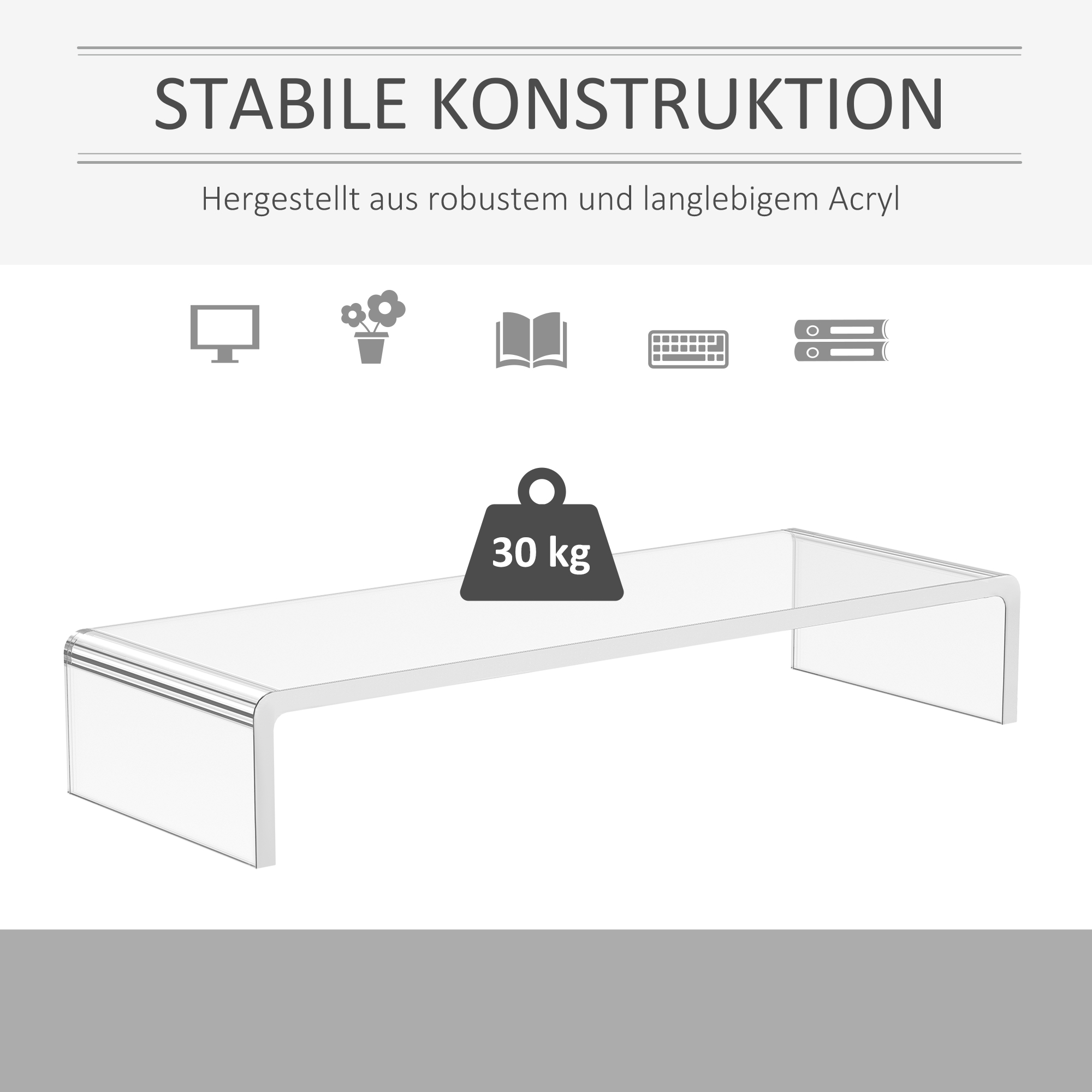 Monitorständer Bildschirmständer für Laptop Computer Notebook PC ergonomisch Acryl Transparent 53 x 19 x 9 cm