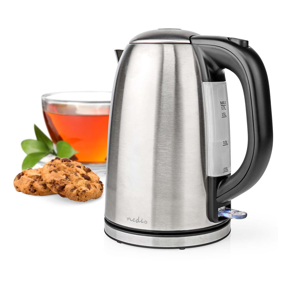 Wasserkocher | 1.7 l | Edelstahl | schwarz / Silber | Um 360 Grad drehbar | Verdecktes Heizelement | Strix Controller | Boil-dry protection