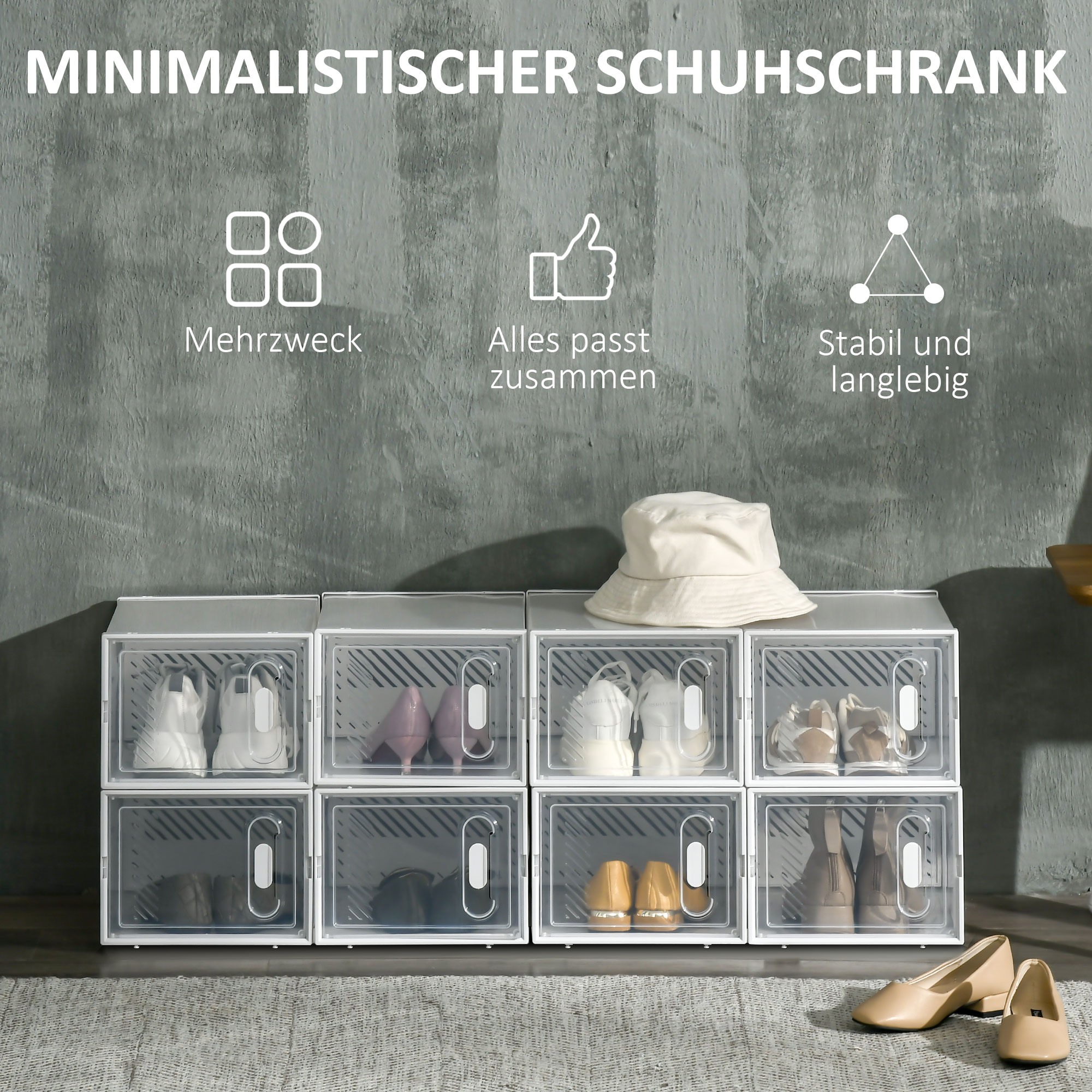 Modulares Regalsystem mit 8 Fächern, Steckregal, 25 cm x 35 cm x 19 cm, Transparent