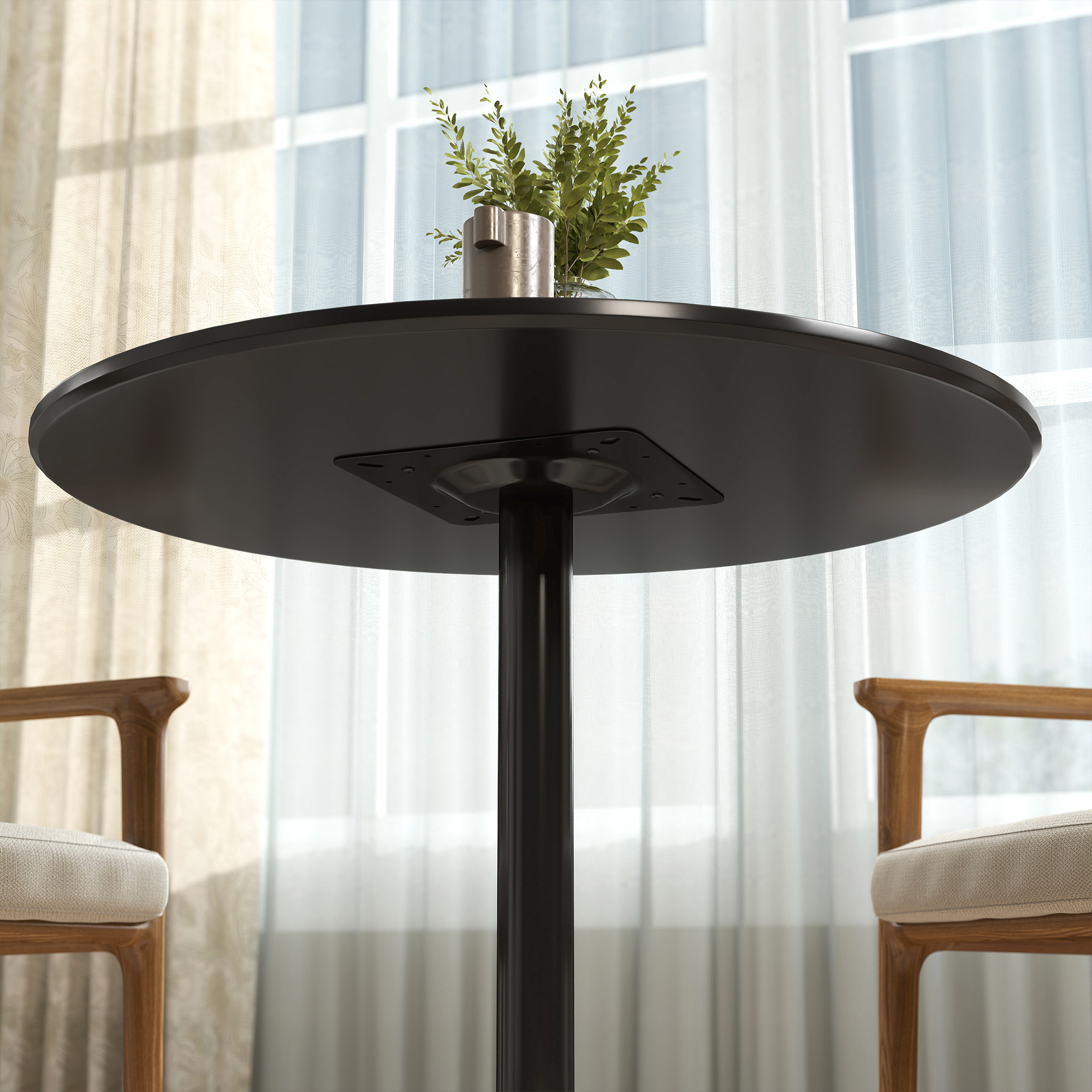 Esstisch für 2 Personen, runde Tischplatte Ø80 cm, MDF und Stahl, rutschfest, Schwarz, 75H cm