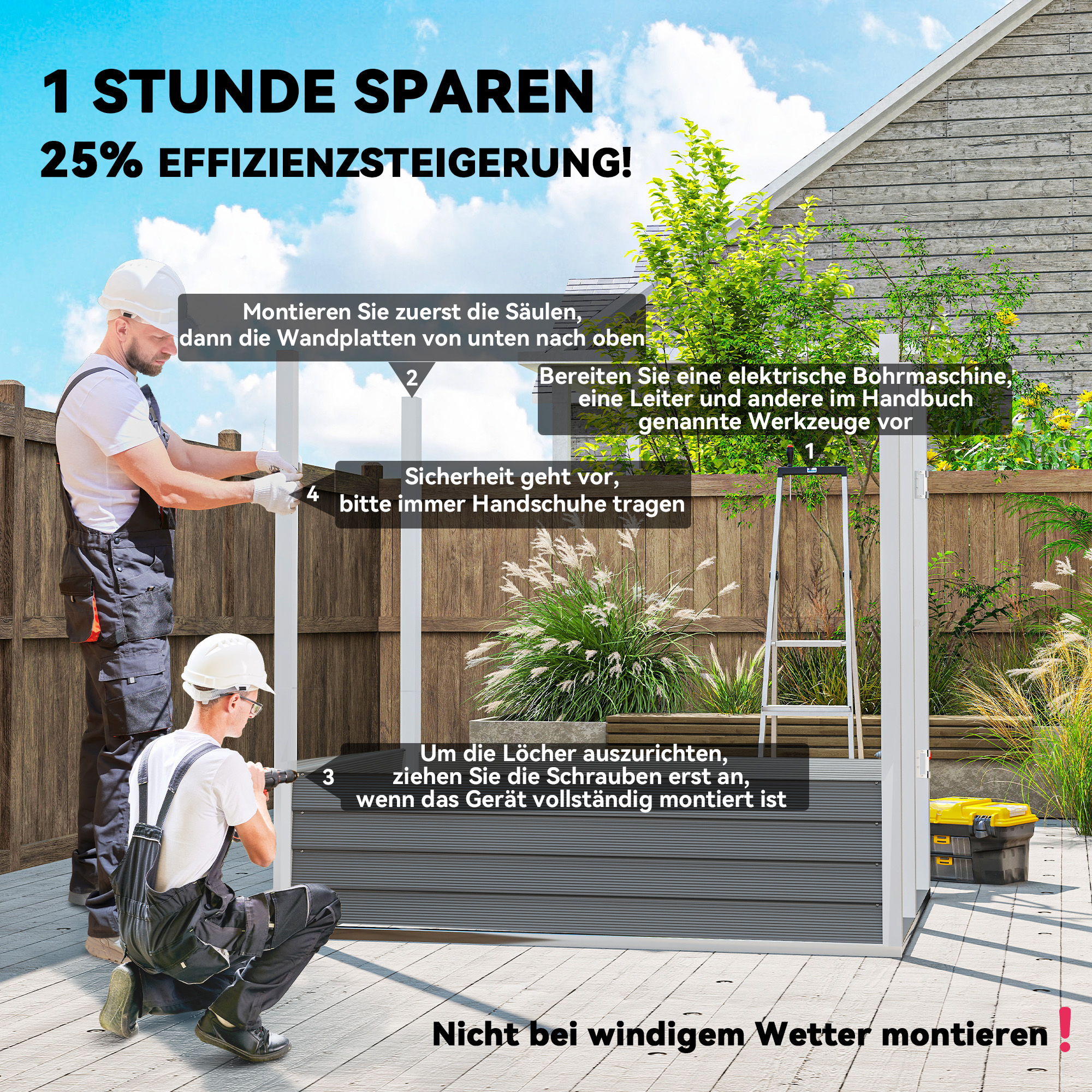 Gartenschuppen aus Metall, verzinkter Stahl, verschließbare Tür, leichte Montage, 142 x 184 x 165/181 cm, Grau