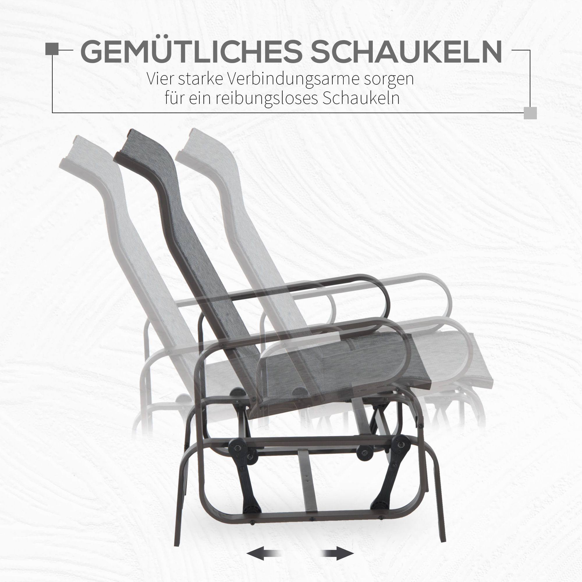 Schaukelstuhl Garten Gartenstuhl Relaxstuhl Gartenschaukel Garten Metall Schaukel Stuhl für Garten Terrasse Balkon Texteline Grau+Braun 60 x 78 x 105 cm