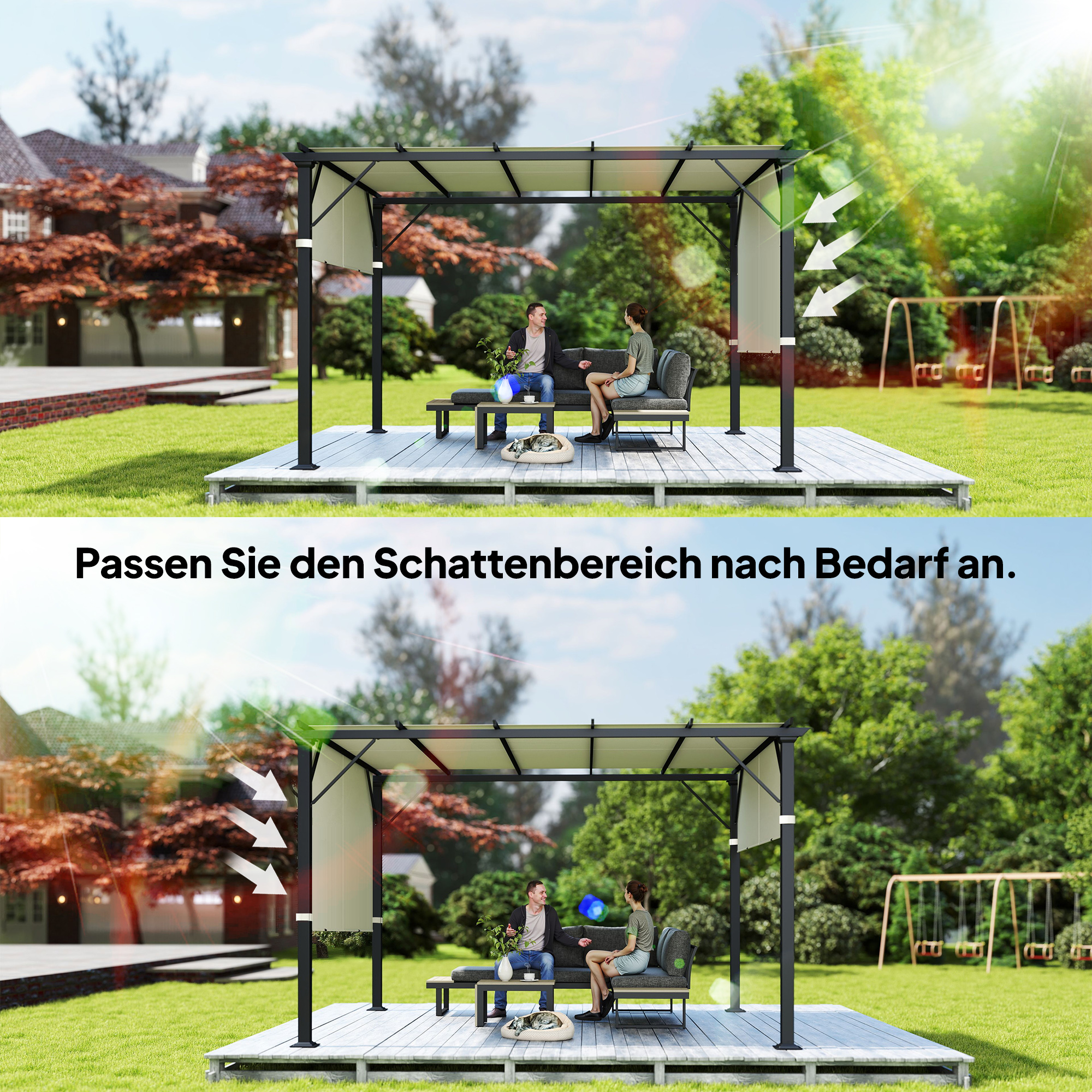 Ersatzdach für Pergola mit UV-Schutz, Sonnensegel für Terrassenüberdachung für 3 x 3 m Pavillon, Cremeweiß