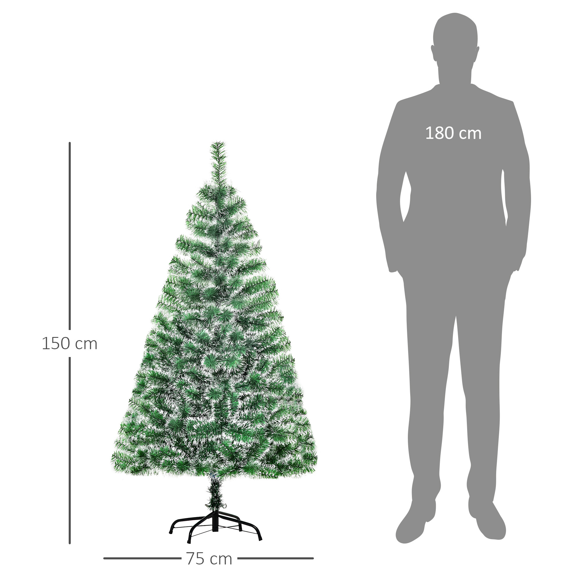 Weihnachtsbaum 1,5 m Christbaum Tannenbaum 416 Äste Metallfuß PET Grün