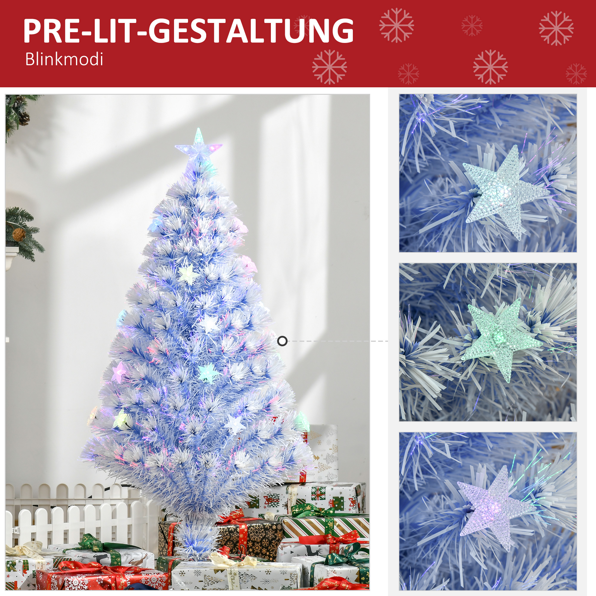 künstlicher Weihnachtsbaum mit 3 LED-Leuchten Christbaum Tannenbaum PVC Metall Weiß+Blau Ø60 x 120H cm