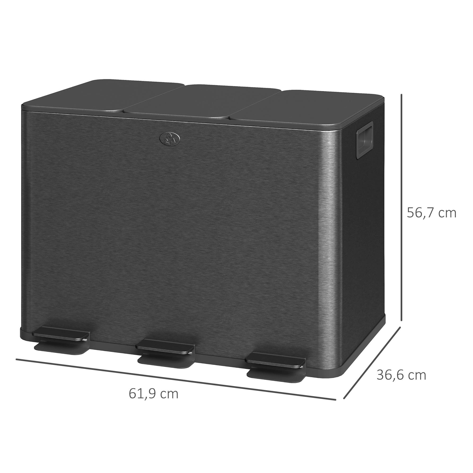 Mülleimer mit 3 x 20 L Fächern, Deodorant-Deckel, fingerabdrucksicher, Soft-Close, herausnehmbar, Schwarz