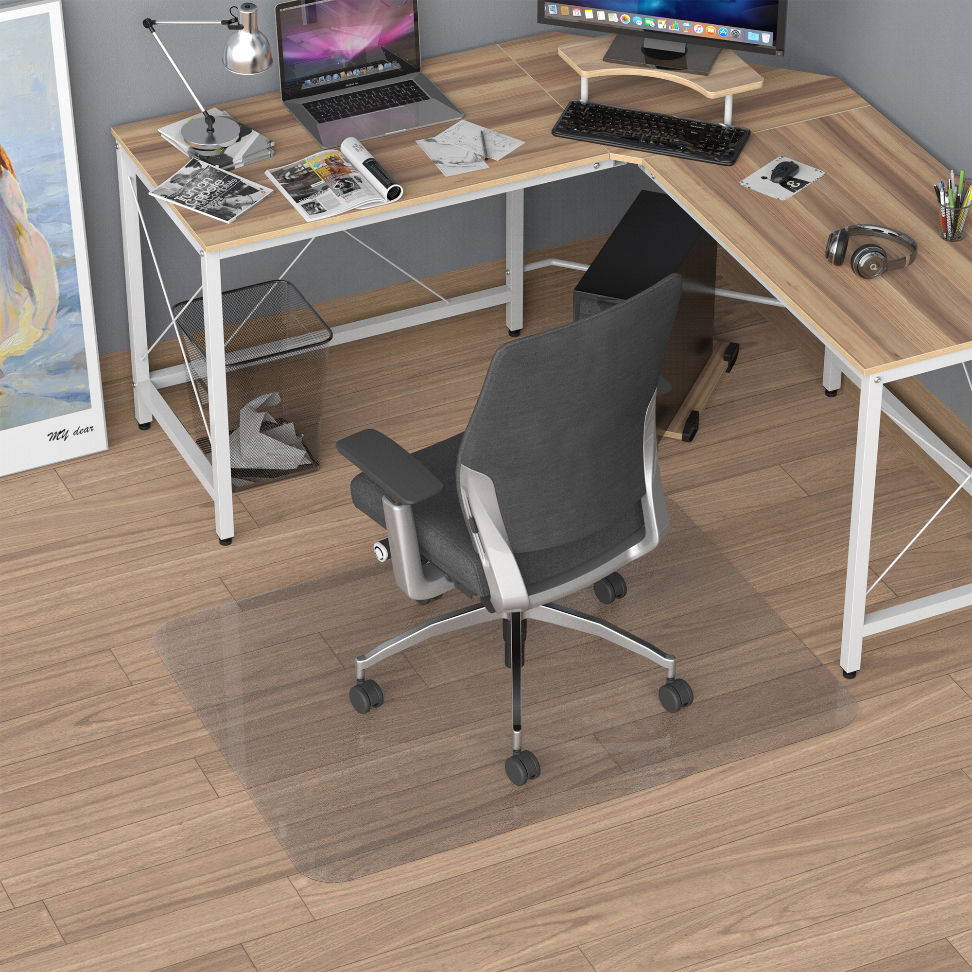 Bodenschutzmatte, rutschfest, 1,5mm dick, 90x120cm, Transparent