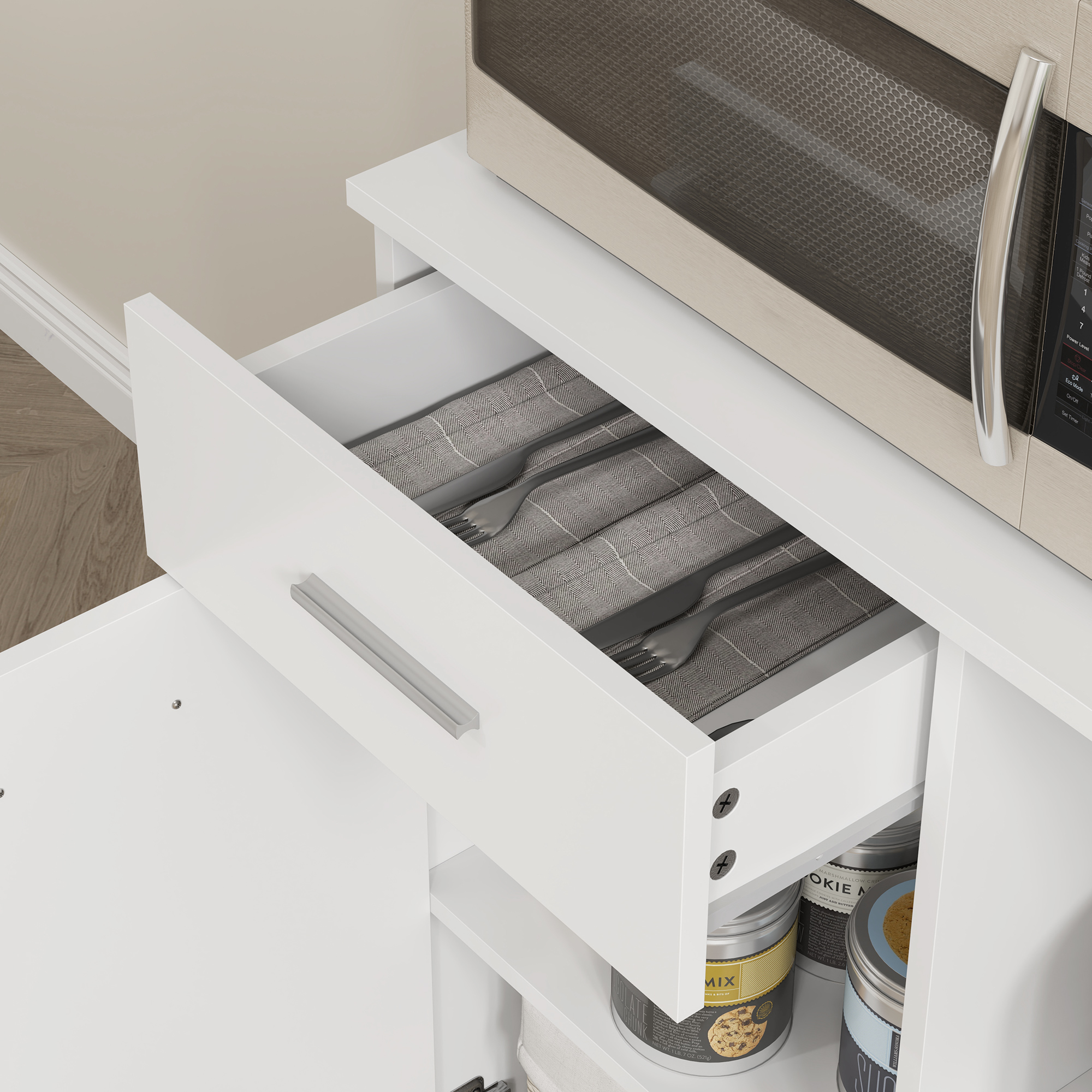 Küchenschrank, Buffet mit Schublade, Soft-Close Türen, 80 x 35 x 180 cm, Weiß