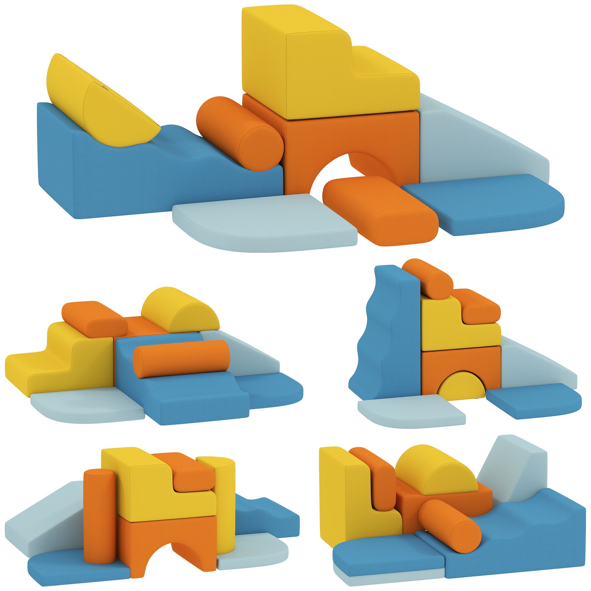 9-teiliges Soft-Baustein-Set, weiche Blöcke zum Bauen und Spielen, Indoor-Spielset für Kleinkinder, Schaumstoff, Bunt