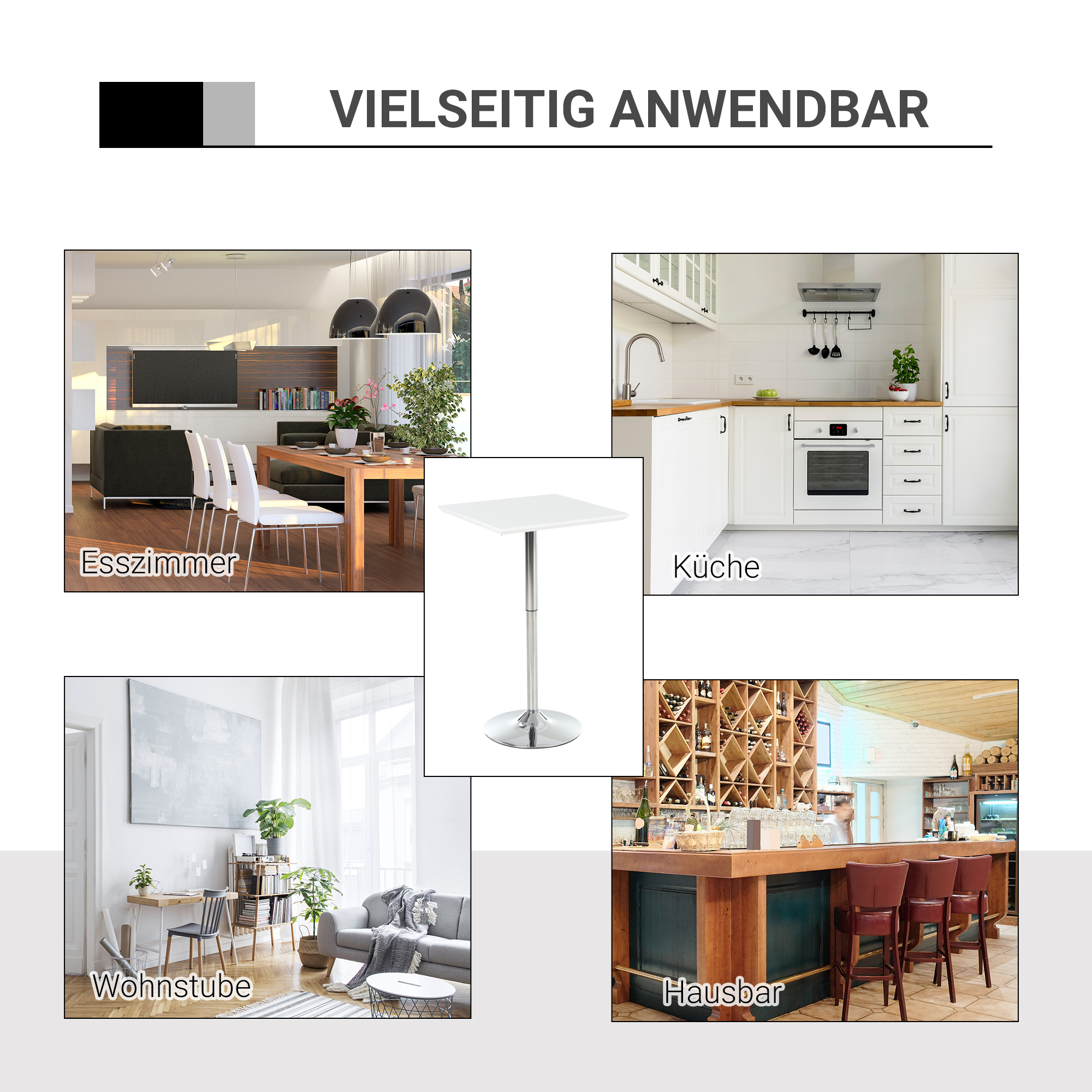 Bartisch Bistrotisch Pub Höhenverstellbarer Quadratischer Stehtisch Tisch Stahl Weiß 60 x 60 x 69-92 cm