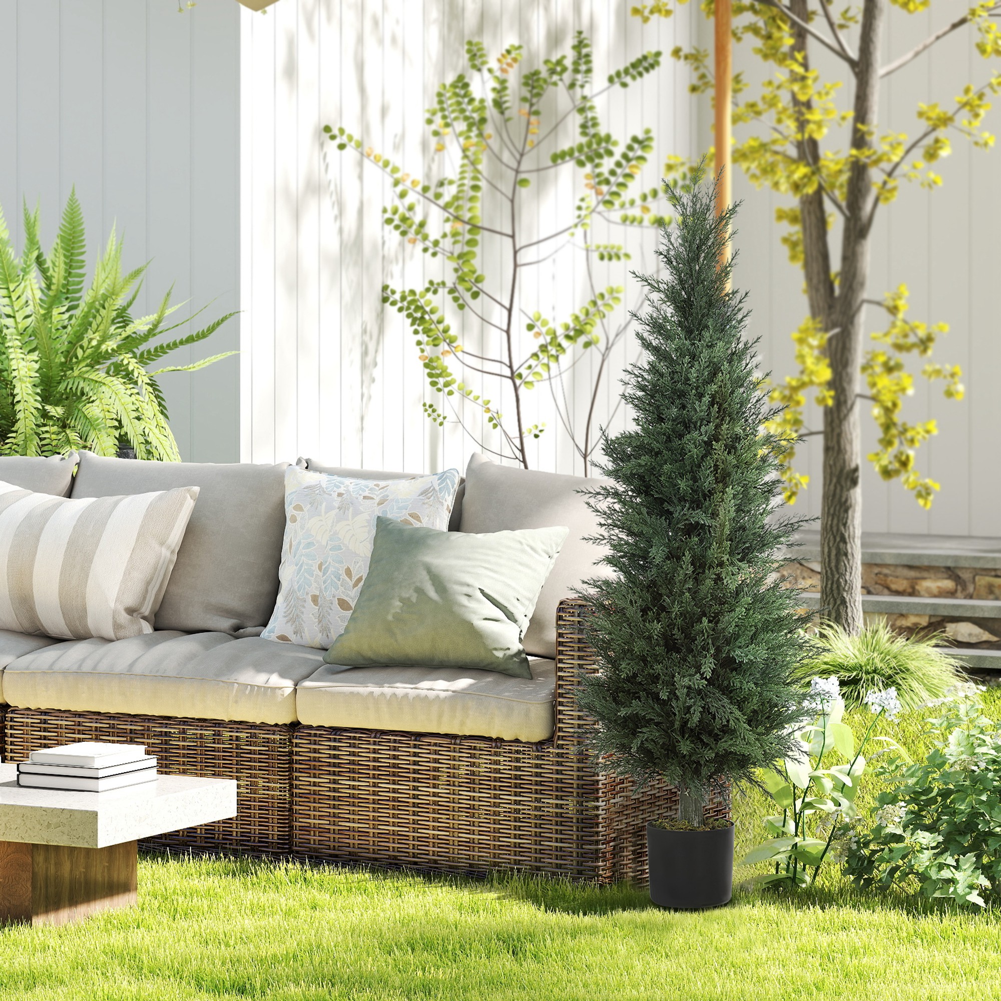 Zypressen-Kunstpflanze, 638 Kunststoff-Blätter, mit Topf, UV-beständig, Grün